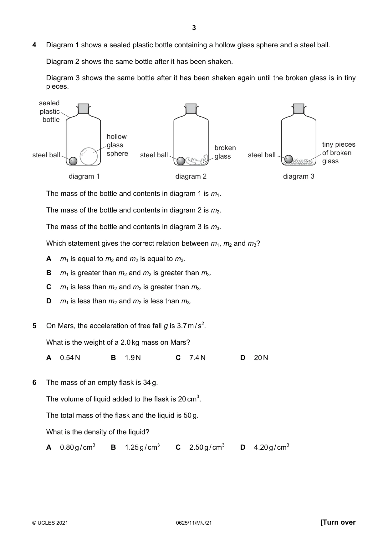 Cambridge IGCSE Physics 0625 2021 May/June Paper 1 · Variant 1 question paper, page 3 of 16