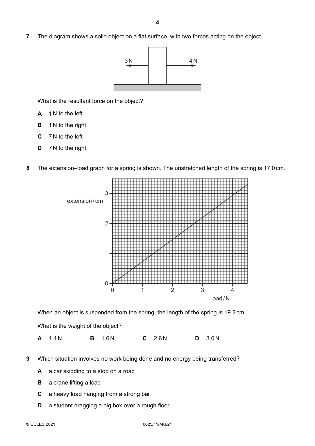 Cambridge IGCSE Physics 0625 2021 May/June Paper 1 · Variant 1 question paper, page 4 of 16