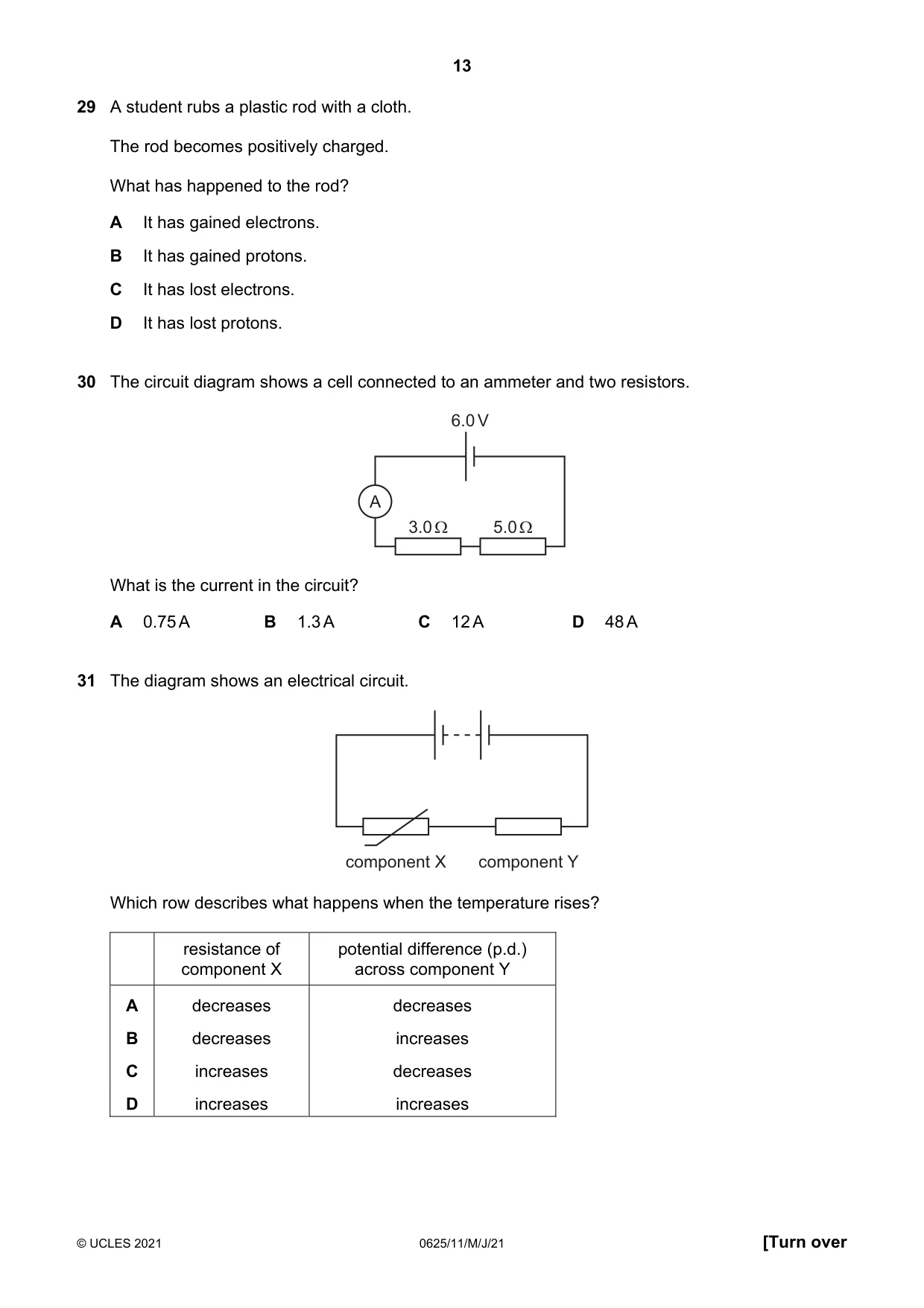 Cambridge IGCSE Physics 0625 2021 May/June Paper 1 · Variant 1 question paper, page 13 of 16
