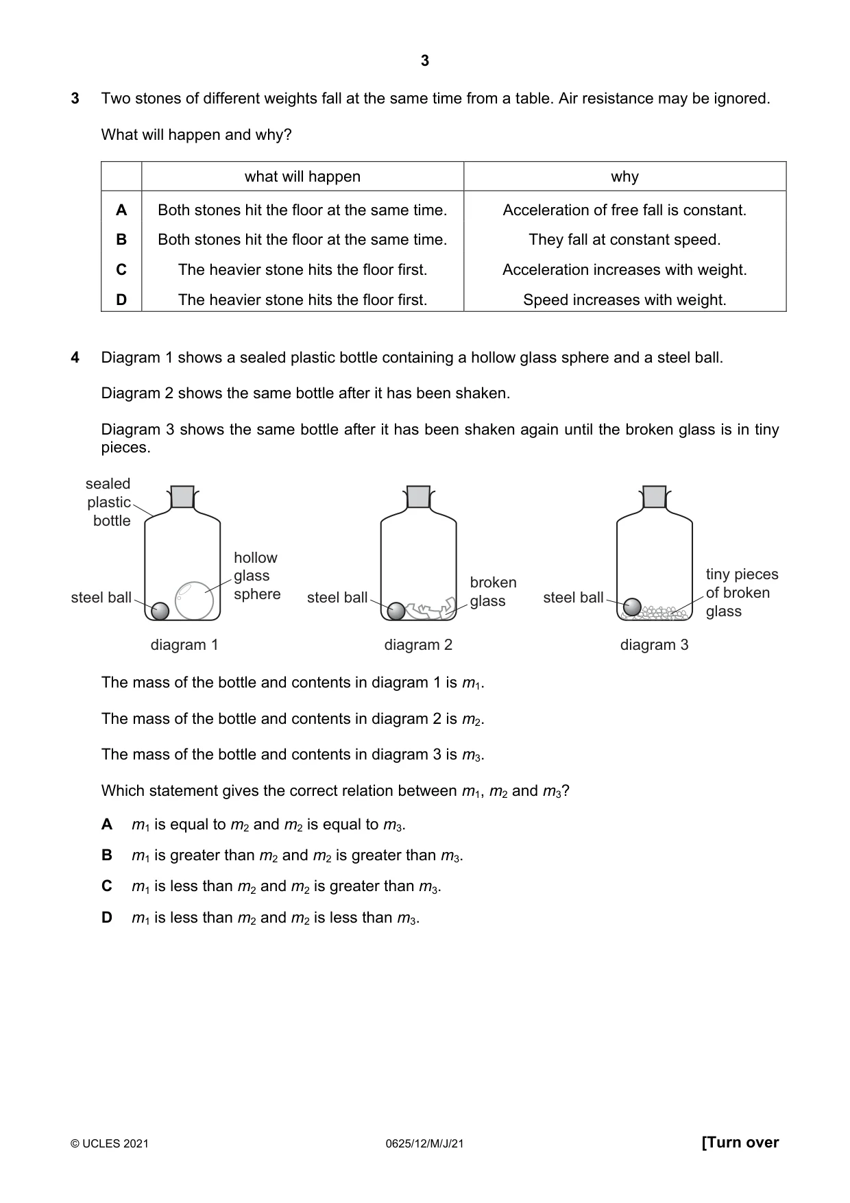 Cambridge IGCSE Physics 0625 2021 May/June Paper 1 · Variant 2 question paper, page 3 of 20