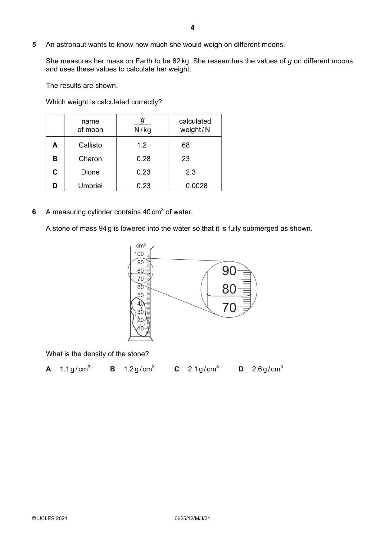 Cambridge IGCSE Physics 0625 2021 May/June Paper 1 · Variant 2 question paper, page 4 of 20