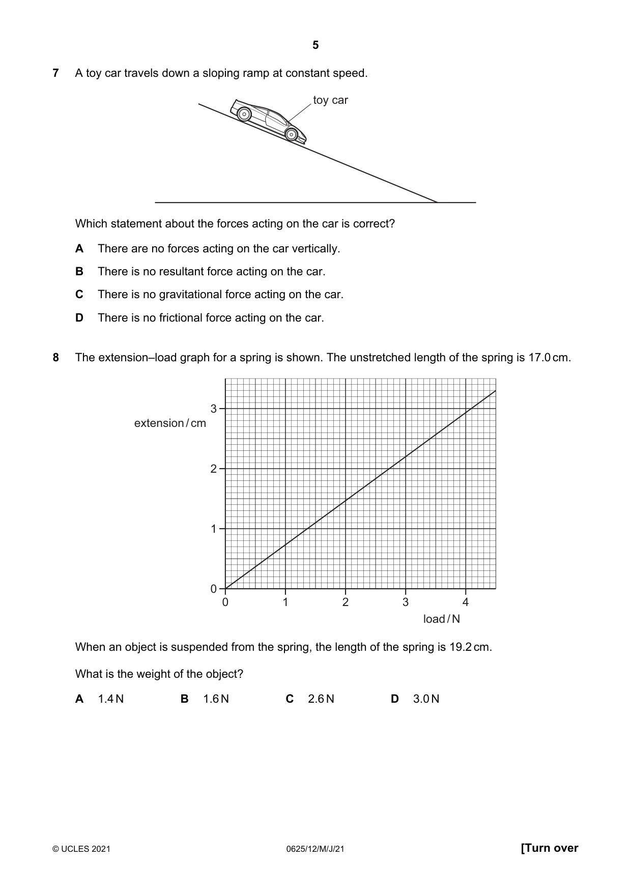 Cambridge IGCSE Physics 0625 2021 May/June Paper 1 · Variant 2 question paper, page 5 of 20