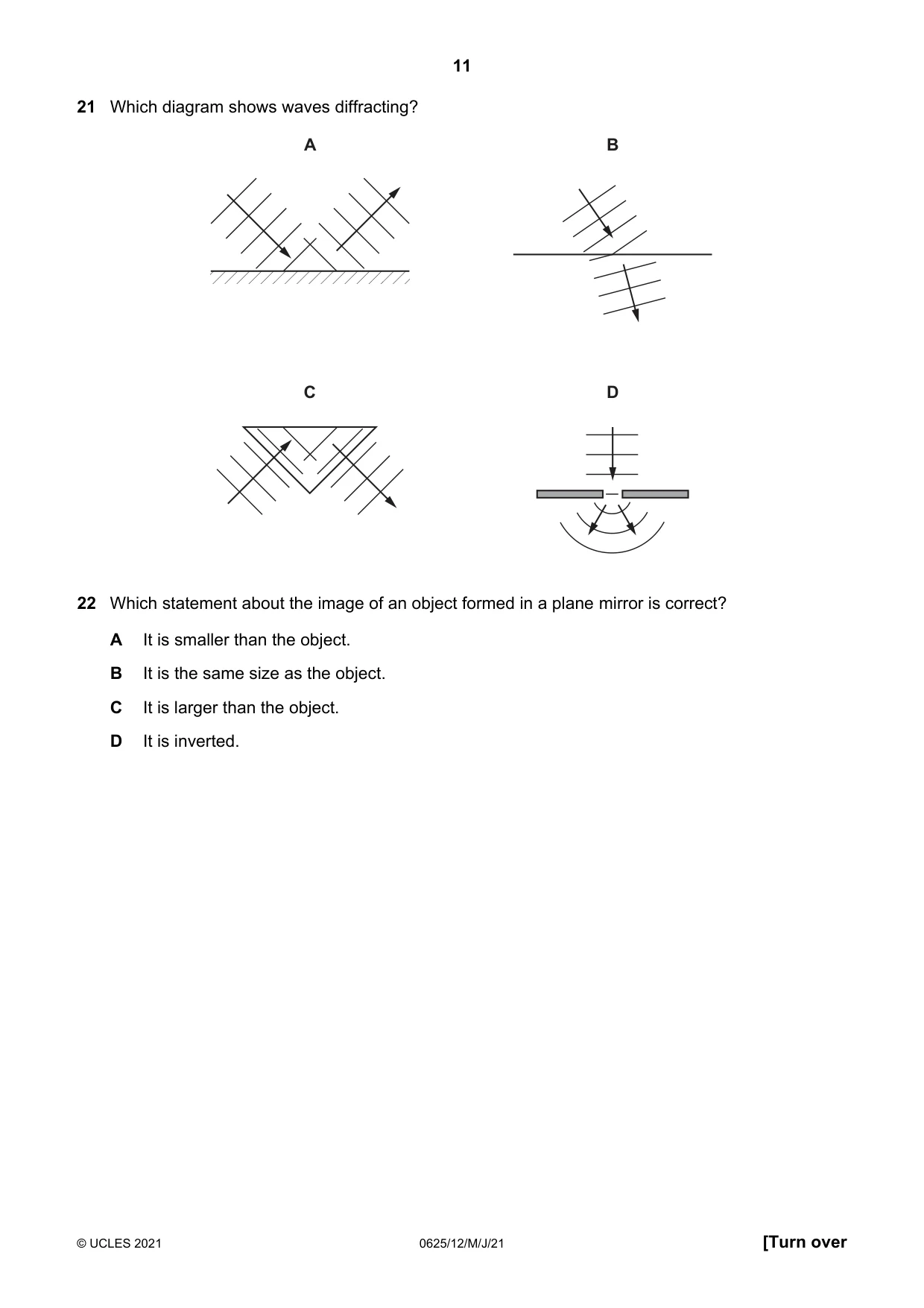 Cambridge IGCSE Physics 0625 2021 May/June Paper 1 · Variant 2 question paper, page 11 of 20