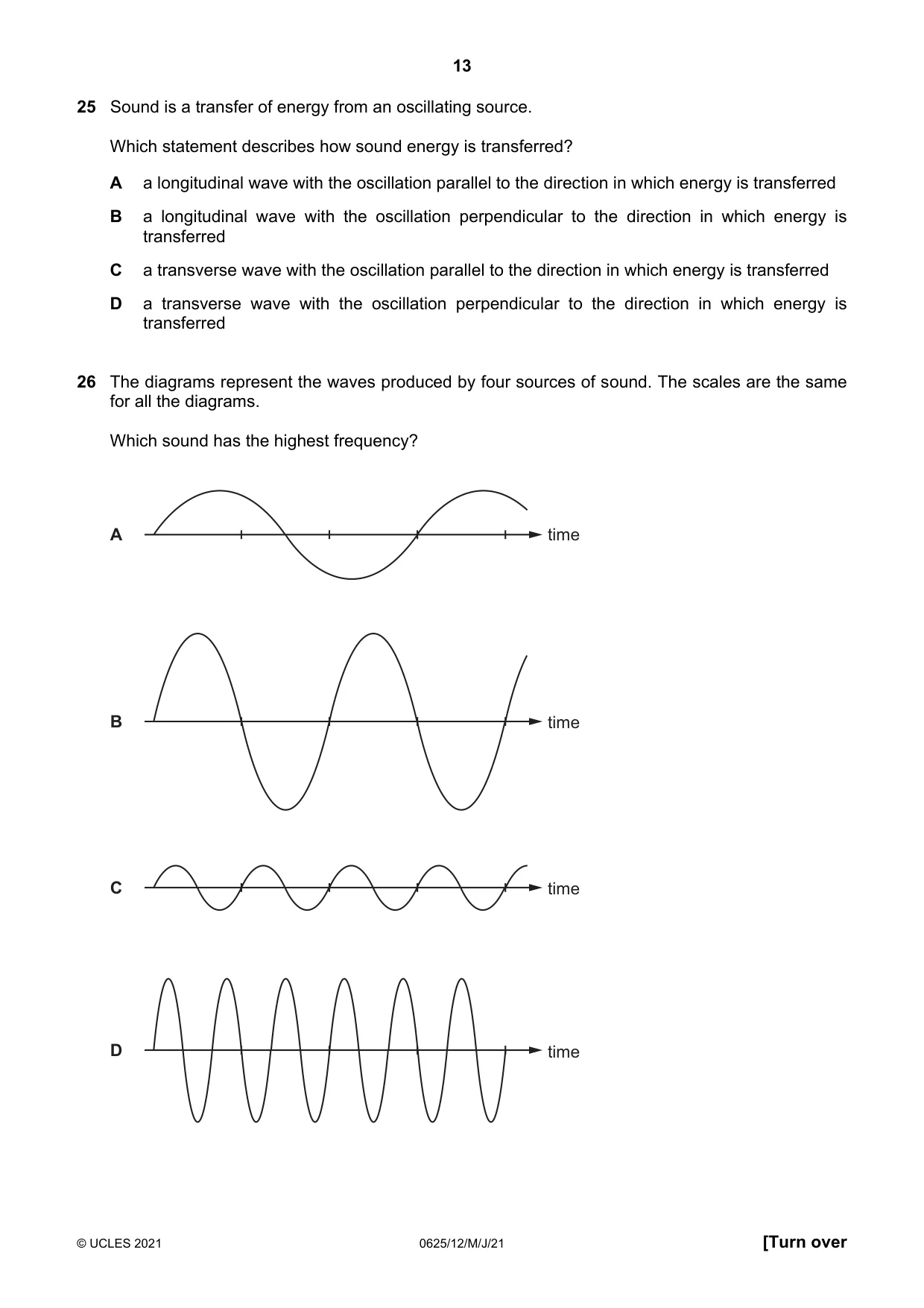 Cambridge IGCSE Physics 0625 2021 May/June Paper 1 · Variant 2 question paper, page 13 of 20