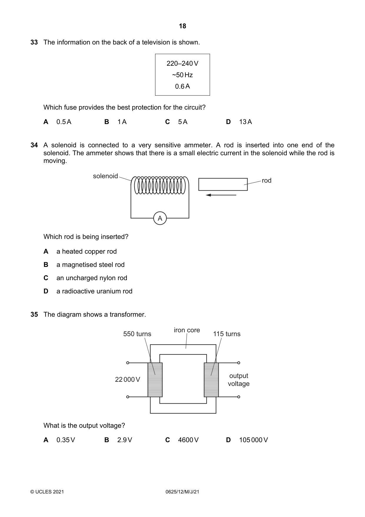 Cambridge IGCSE Physics 0625 2021 May/June Paper 1 · Variant 2 question paper, page 18 of 20