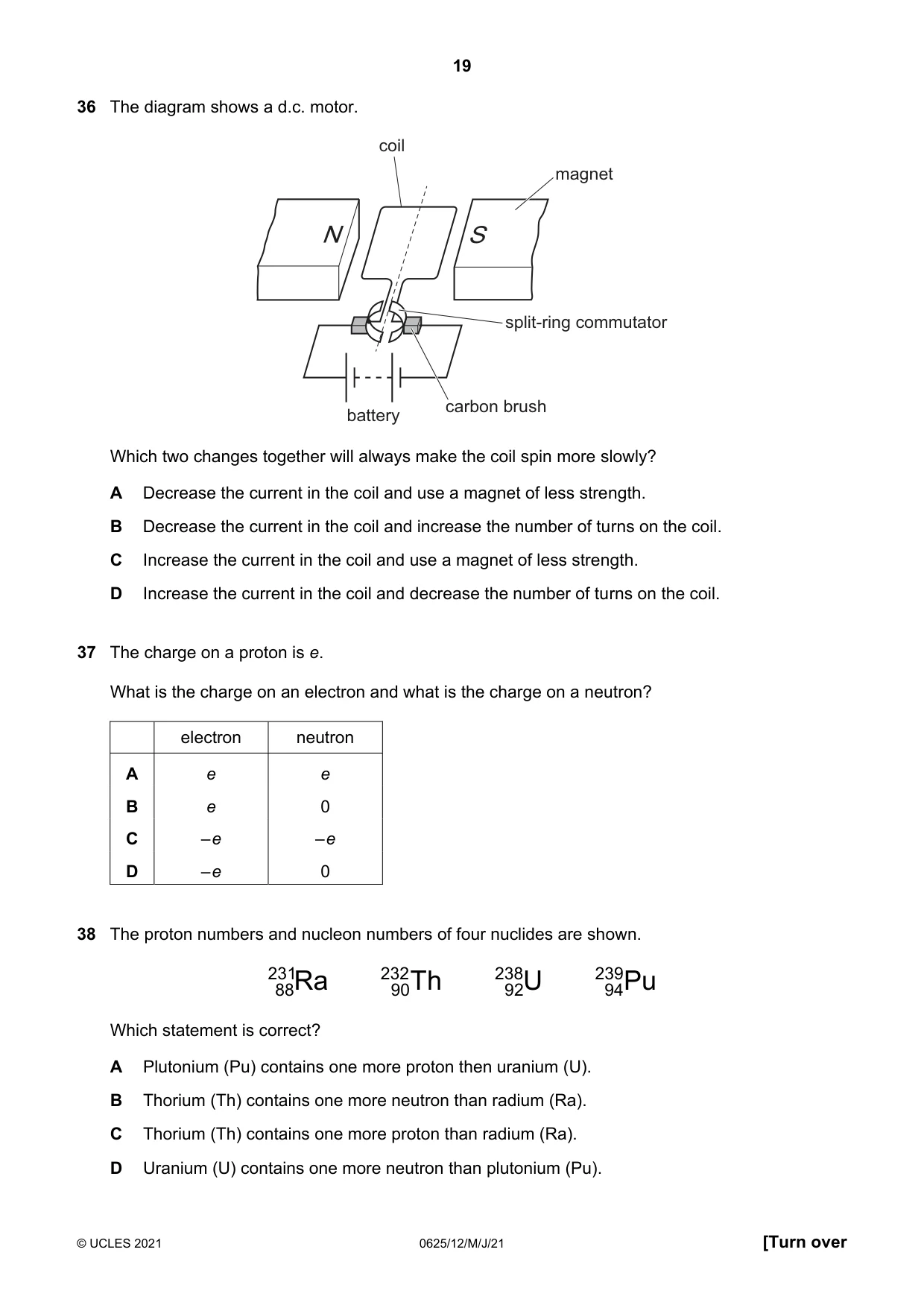 Cambridge IGCSE Physics 0625 2021 May/June Paper 1 · Variant 2 question paper, page 19 of 20
