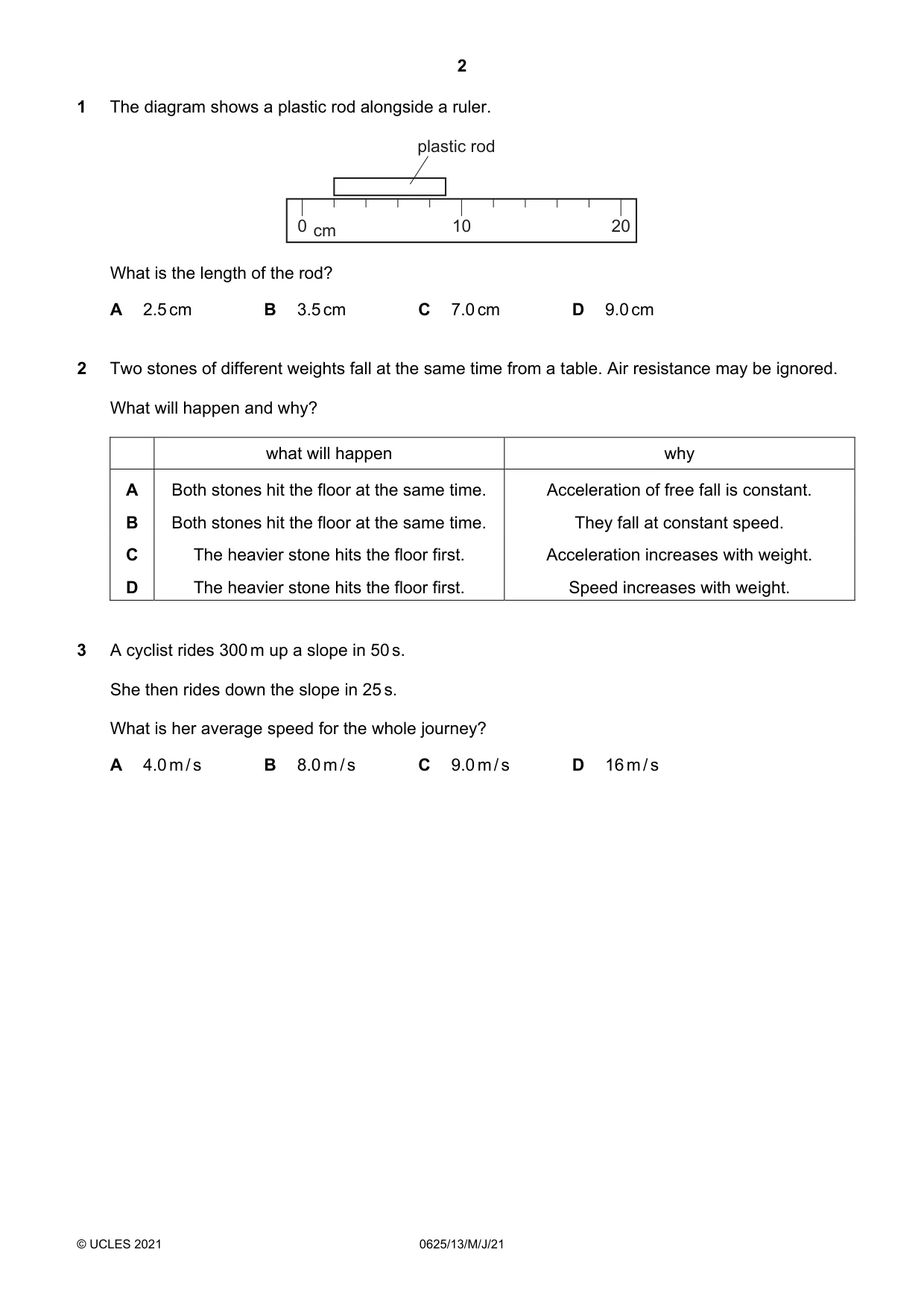 Cambridge IGCSE Physics 0625 2021 May/June Paper 1 · Variant 3 question paper, page 2 of 20