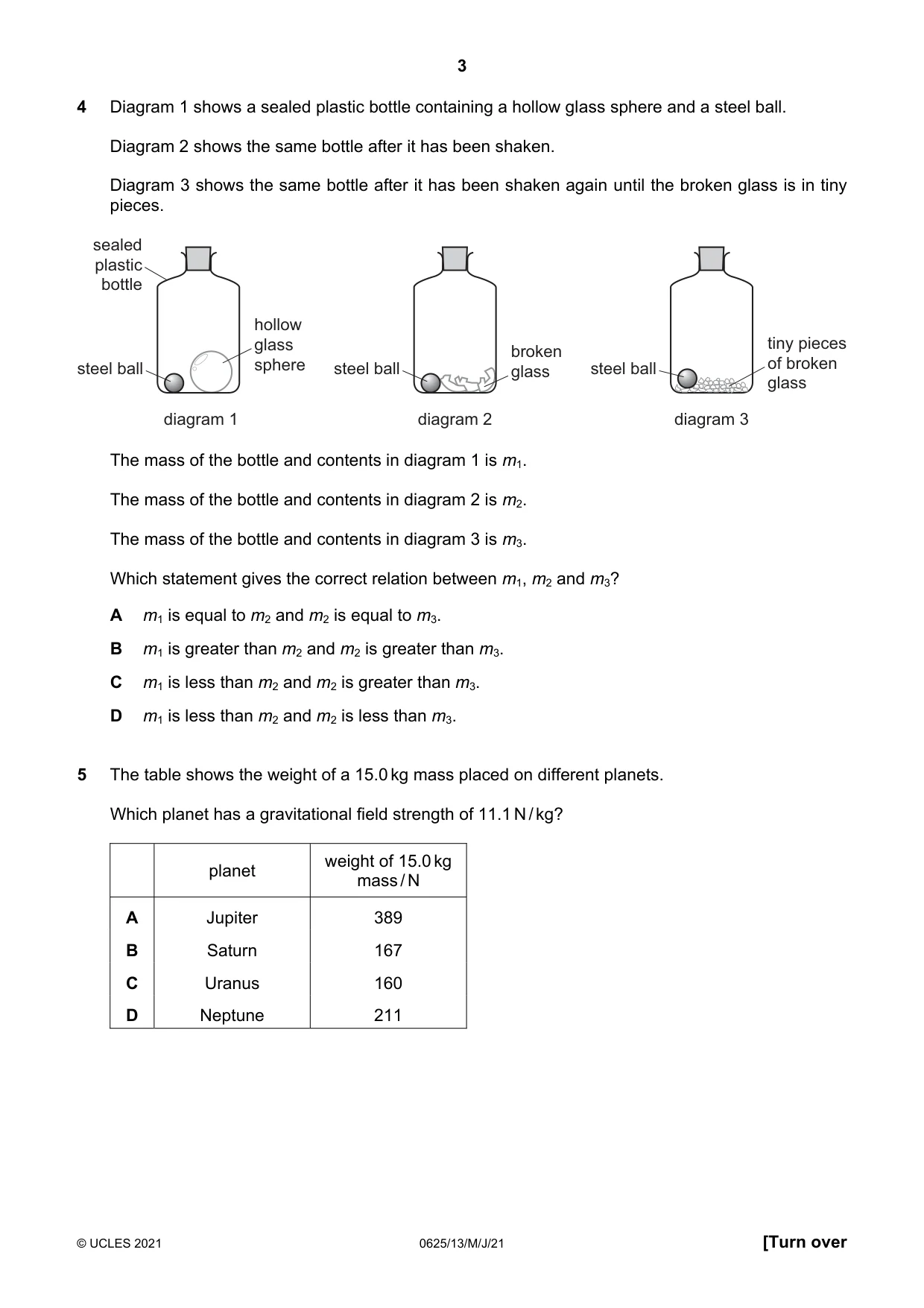 Cambridge IGCSE Physics 0625 2021 May/June Paper 1 · Variant 3 question paper, page 3 of 20