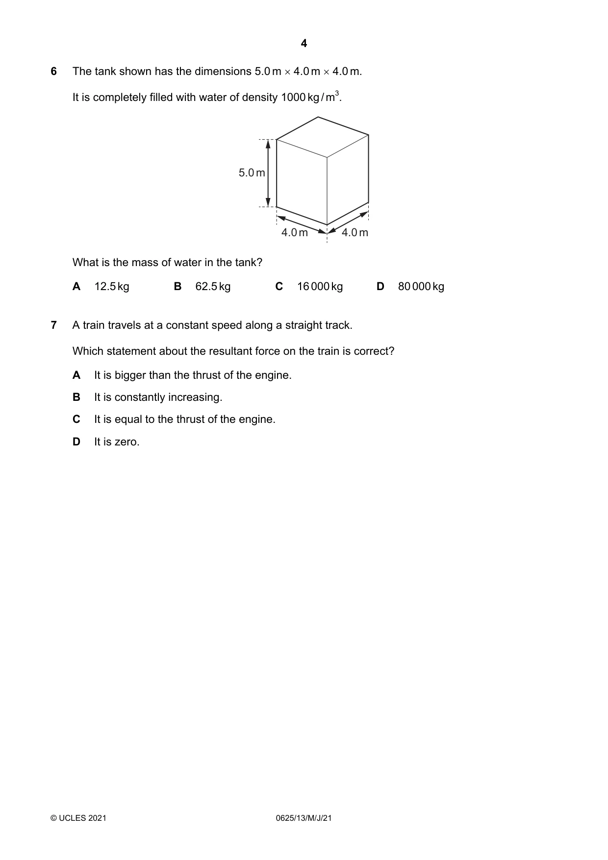 Cambridge IGCSE Physics 0625 2021 May/June Paper 1 · Variant 3 question paper, page 4 of 20