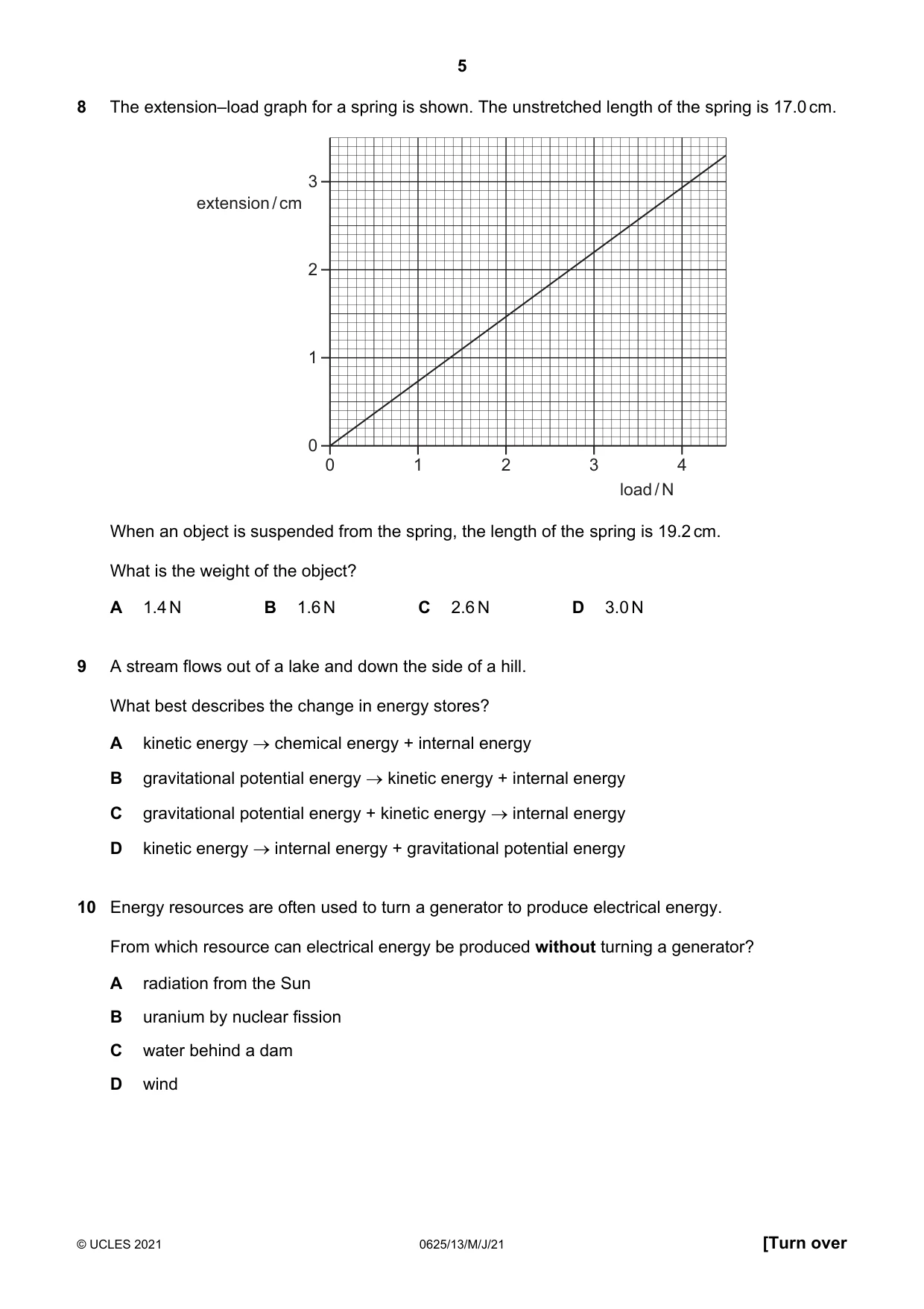 Cambridge IGCSE Physics 0625 2021 May/June Paper 1 · Variant 3 question paper, page 5 of 20
