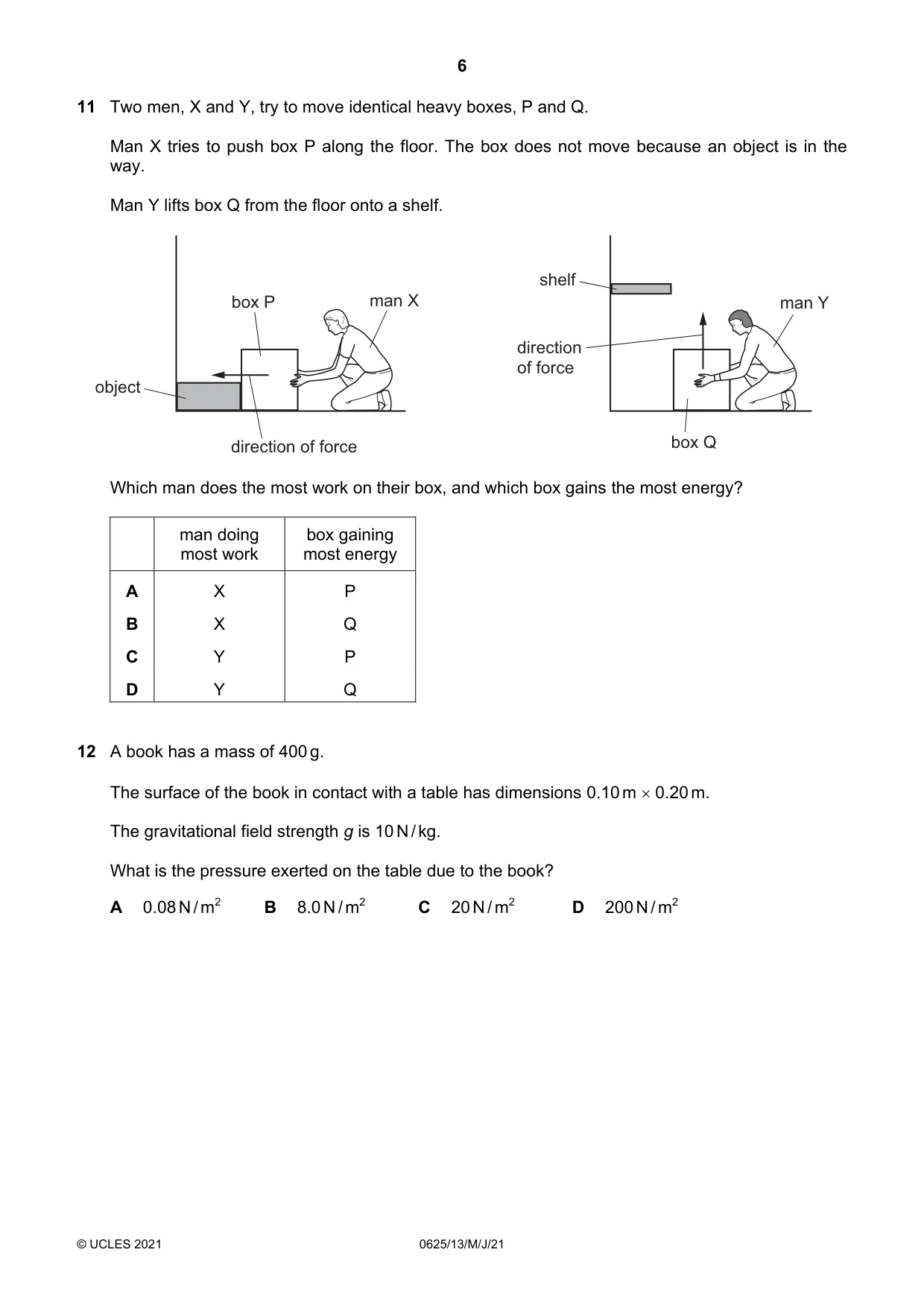 Cambridge IGCSE Physics 0625 2021 May/June Paper 1 · Variant 3 question paper, page 6 of 20