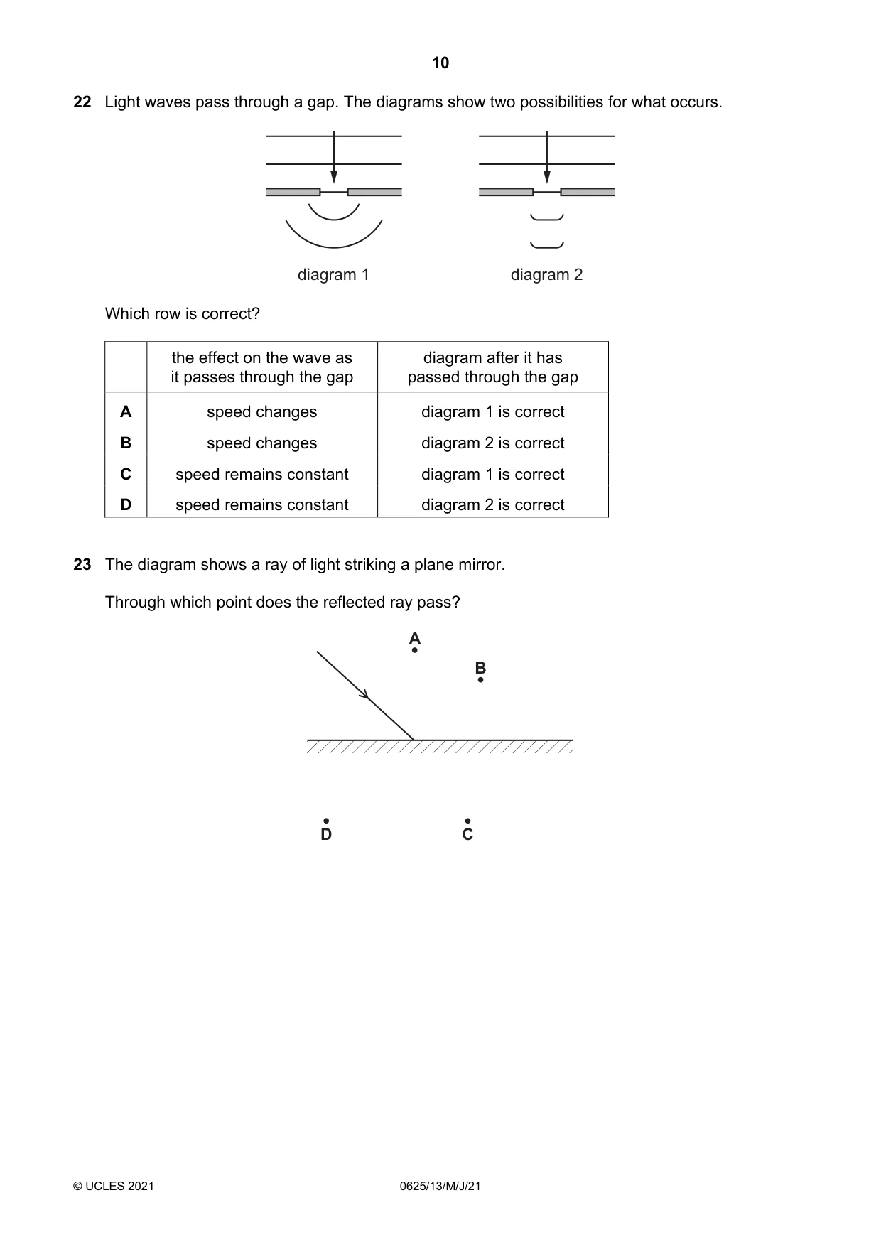 Cambridge IGCSE Physics 0625 2021 May/June Paper 1 · Variant 3 question paper, page 10 of 20