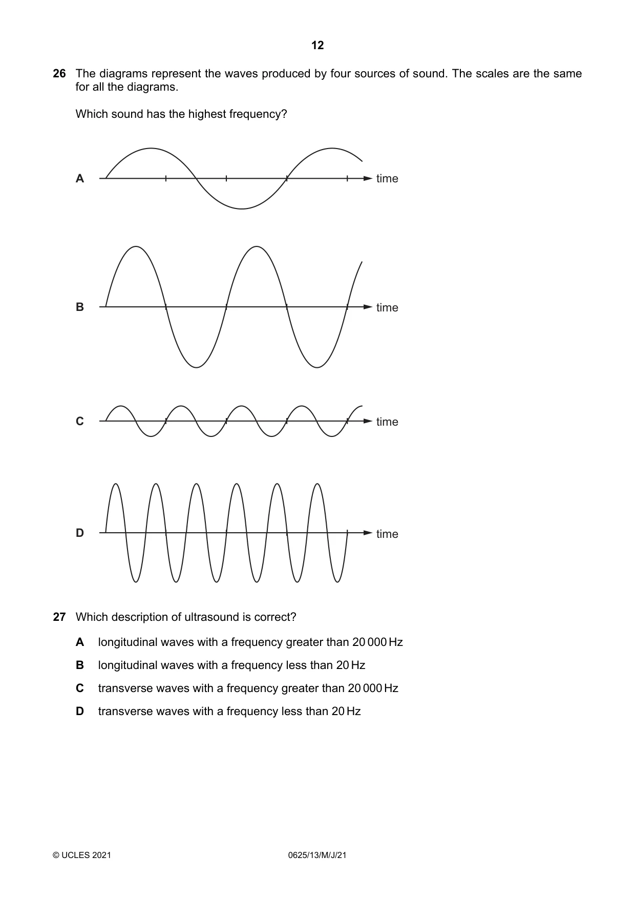 Cambridge IGCSE Physics 0625 2021 May/June Paper 1 · Variant 3 question paper, page 12 of 20