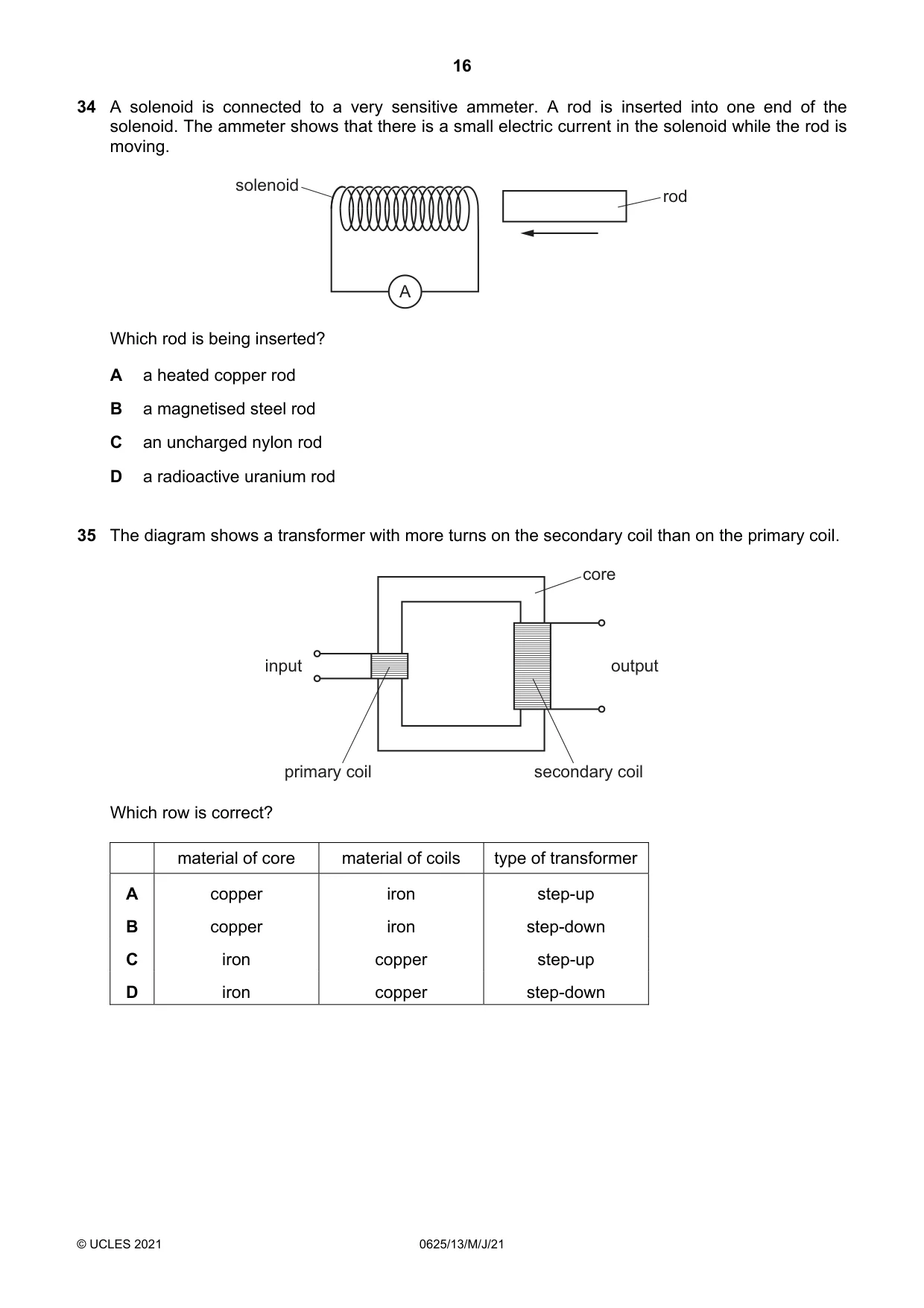 Cambridge IGCSE Physics 0625 2021 May/June Paper 1 · Variant 3 question paper, page 16 of 20