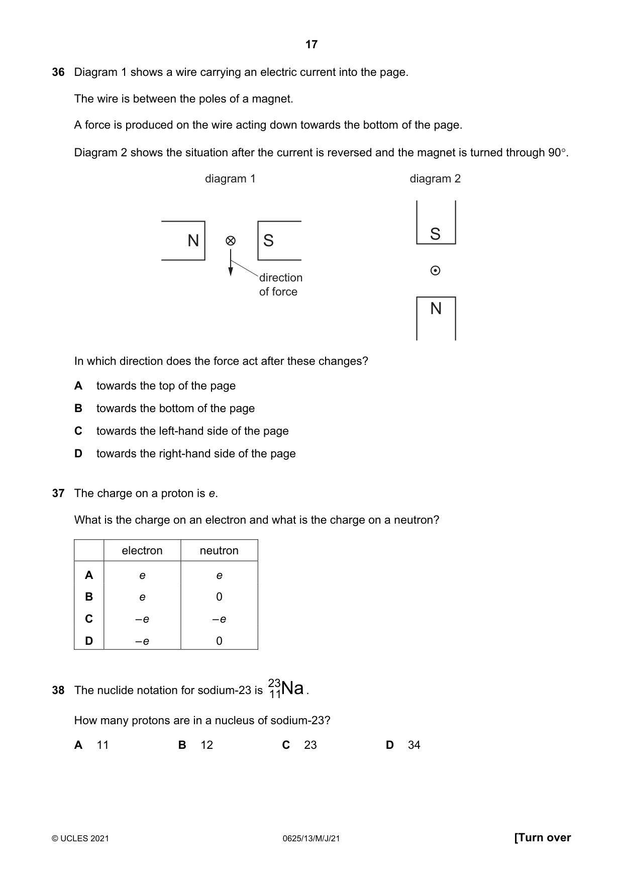 Cambridge IGCSE Physics 0625 2021 May/June Paper 1 · Variant 3 question paper, page 17 of 20