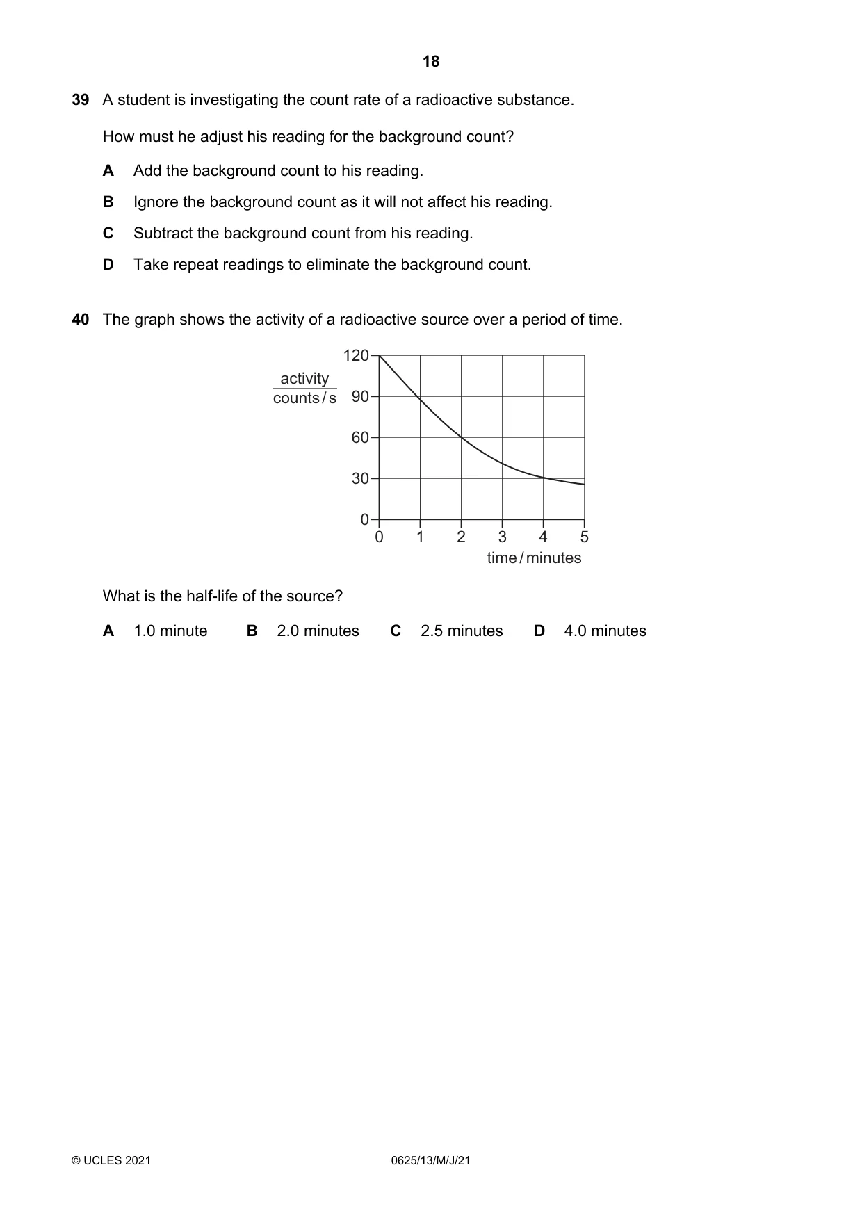 Cambridge IGCSE Physics 0625 2021 May/June Paper 1 · Variant 3 question paper, page 18 of 20