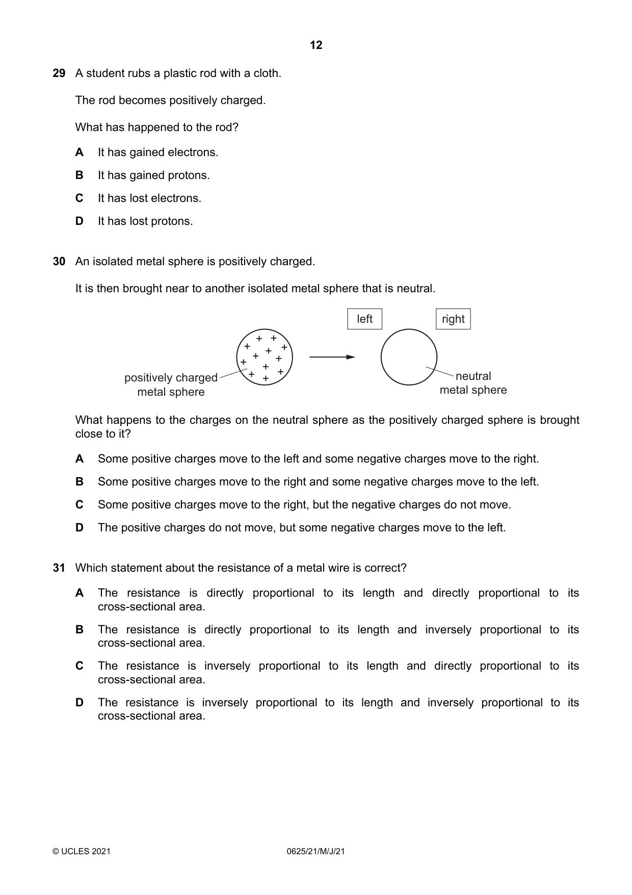 Cambridge IGCSE Physics 0625 2021 May/June Paper 2 · Variant 1 question paper, page 12 of 16