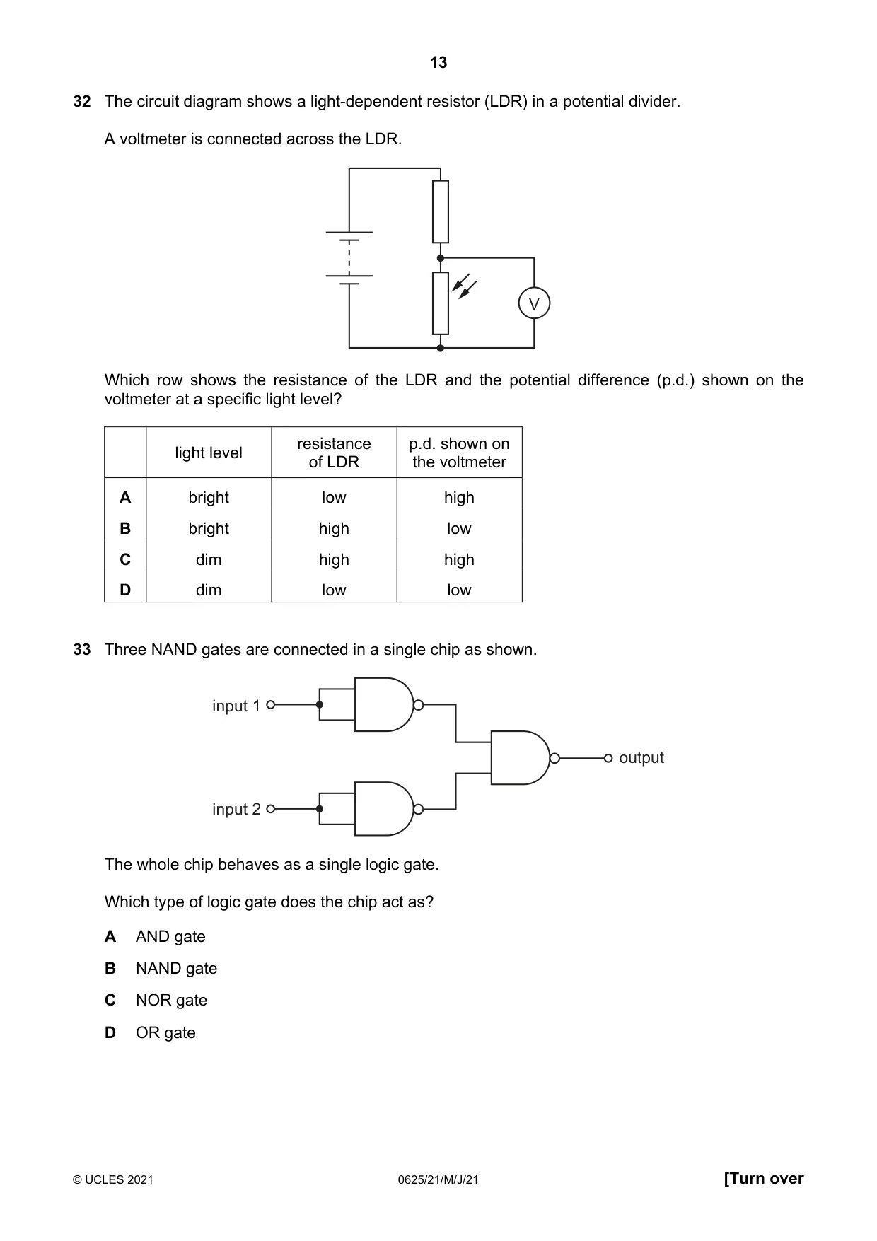 Cambridge IGCSE Physics 0625 2021 May/June Paper 2 · Variant 1 question paper, page 13 of 16