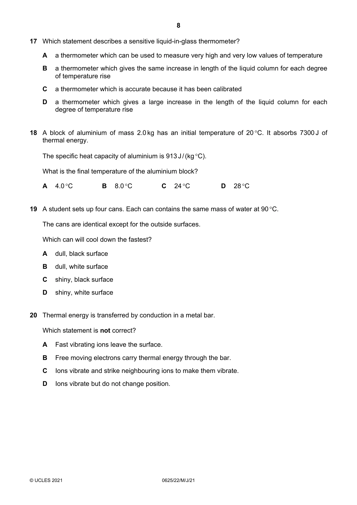 Cambridge IGCSE Physics 0625 2021 May/June Paper 2 · Variant 2 question paper, page 8 of 16