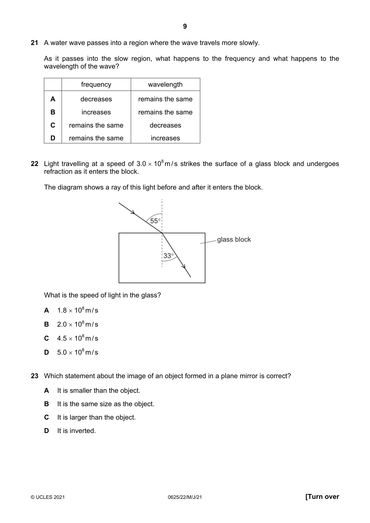 Cambridge IGCSE Physics 0625 2021 May/June Paper 2 · Variant 2 question paper, page 9 of 16