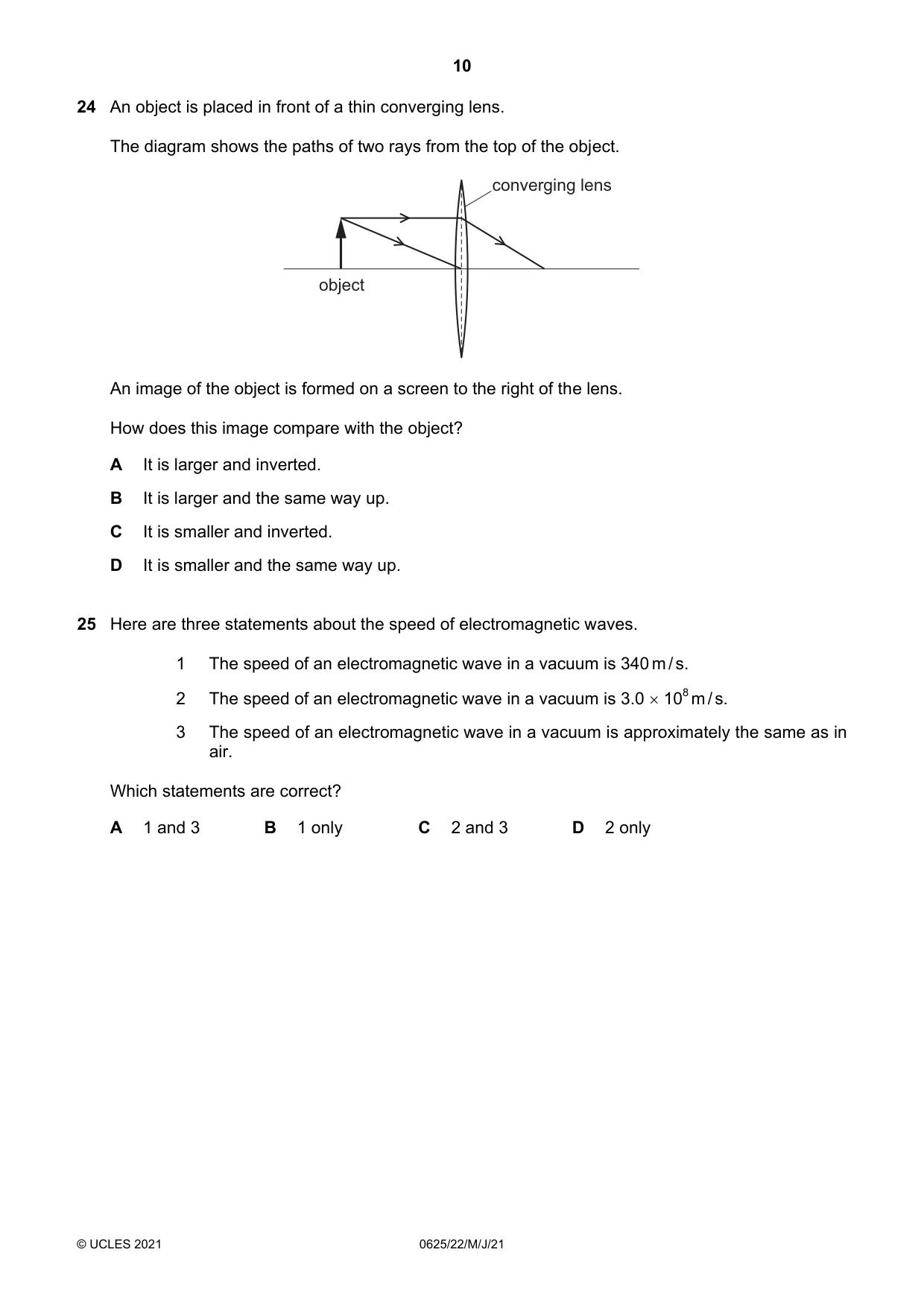Cambridge IGCSE Physics 0625 2021 May/June Paper 2 · Variant 2 question paper, page 10 of 16