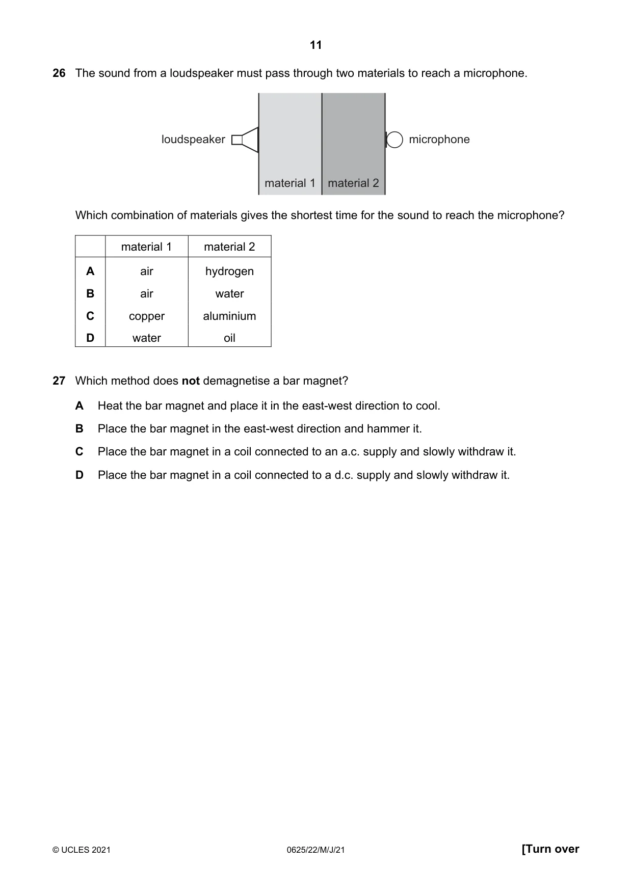 Cambridge IGCSE Physics 0625 2021 May/June Paper 2 · Variant 2 question paper, page 11 of 16