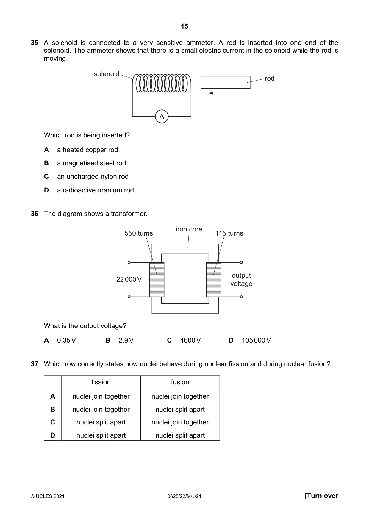 Cambridge IGCSE Physics 0625 2021 May/June Paper 2 · Variant 2 question paper, page 15 of 16
