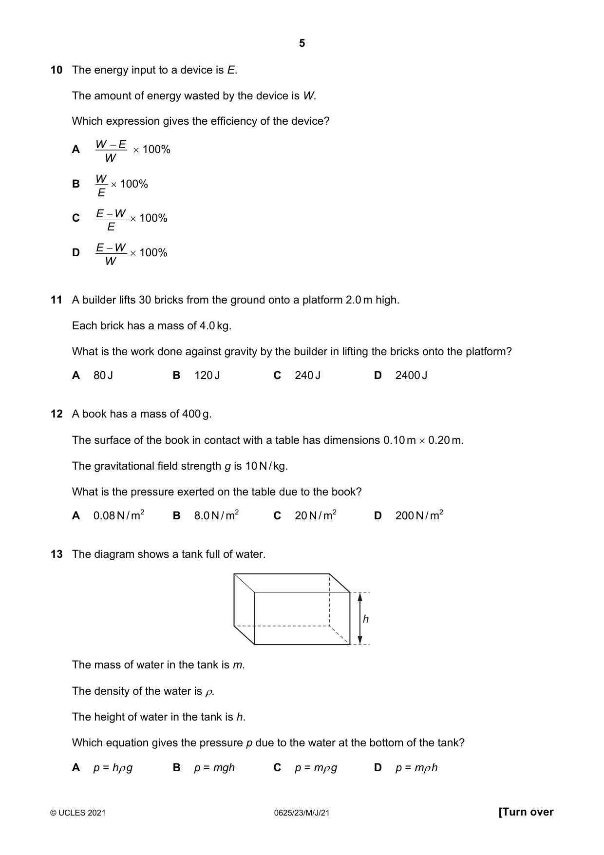 Cambridge IGCSE Physics 0625 2021 May/June Paper 2 · Variant 3 question paper, page 5 of 20