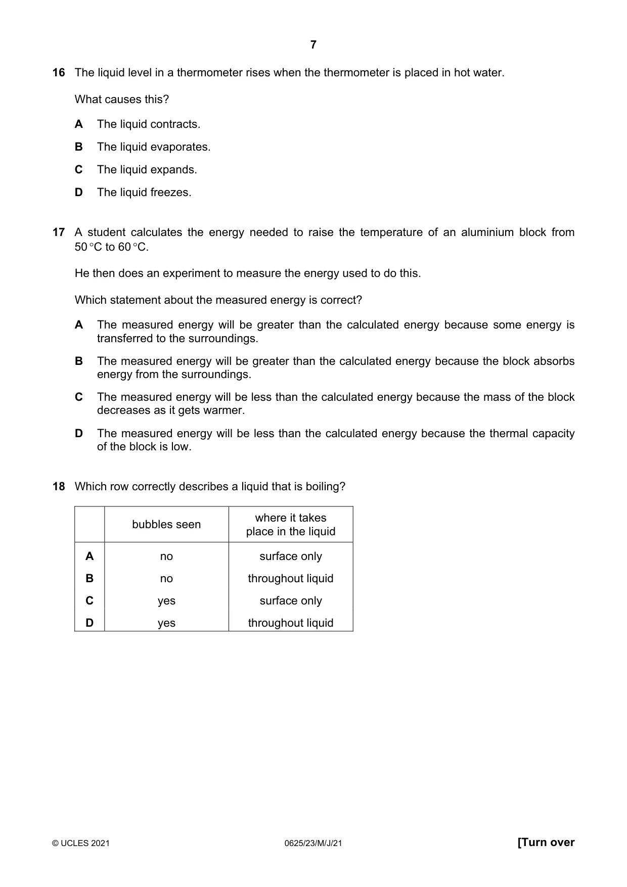 Cambridge IGCSE Physics 0625 2021 May/June Paper 2 · Variant 3 question paper, page 7 of 20