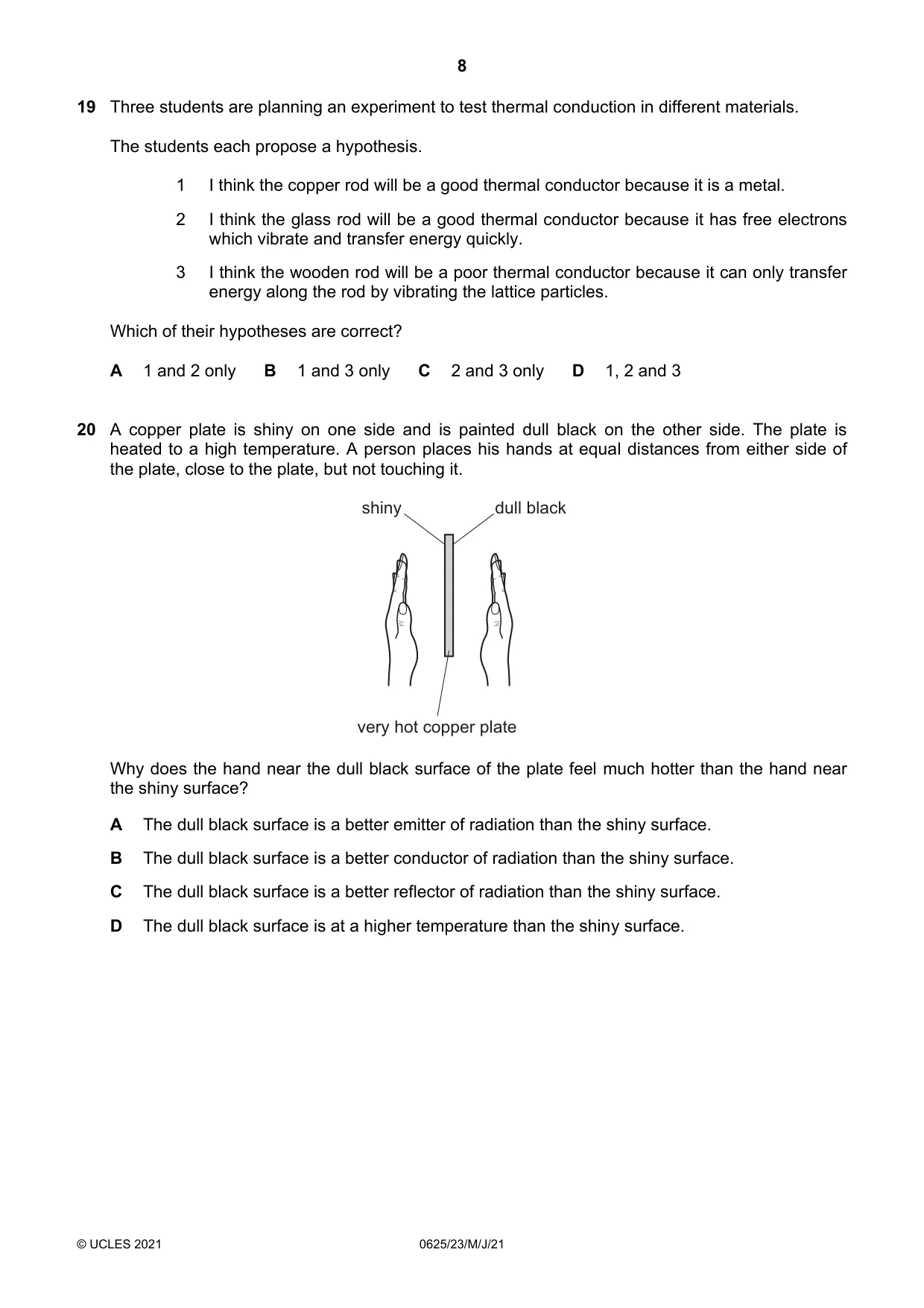 Cambridge IGCSE Physics 0625 2021 May/June Paper 2 · Variant 3 question paper, page 8 of 20