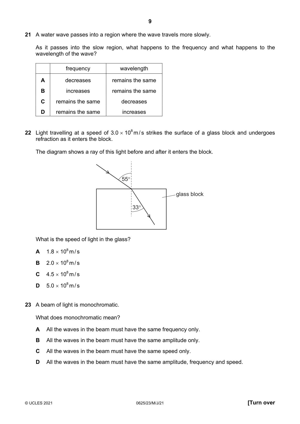 Cambridge IGCSE Physics 0625 2021 May/June Paper 2 · Variant 3 question paper, page 9 of 20