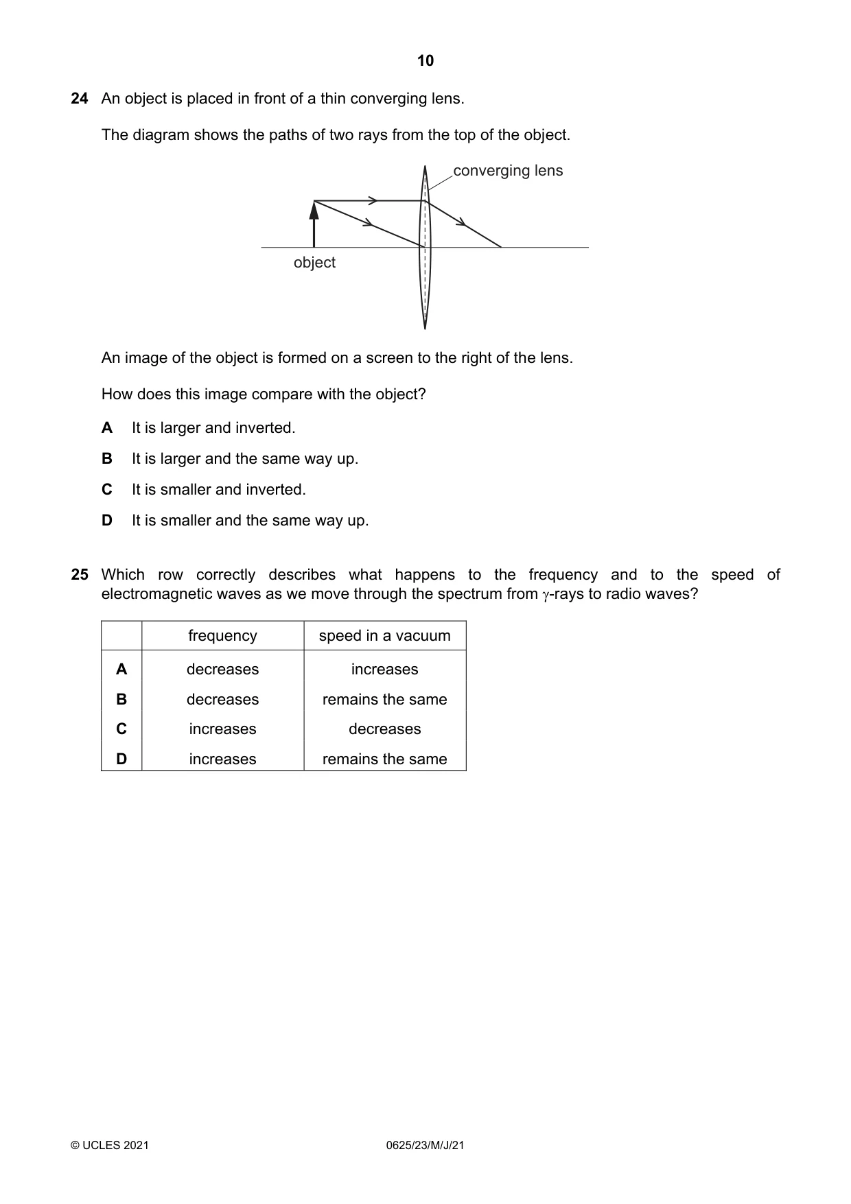 Cambridge IGCSE Physics 0625 2021 May/June Paper 2 · Variant 3 question paper, page 10 of 20