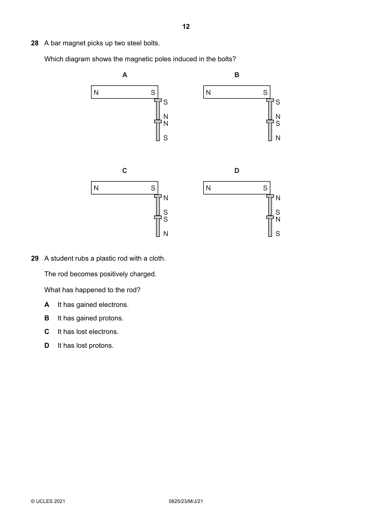 Cambridge IGCSE Physics 0625 2021 May/June Paper 2 · Variant 3 question paper, page 12 of 20