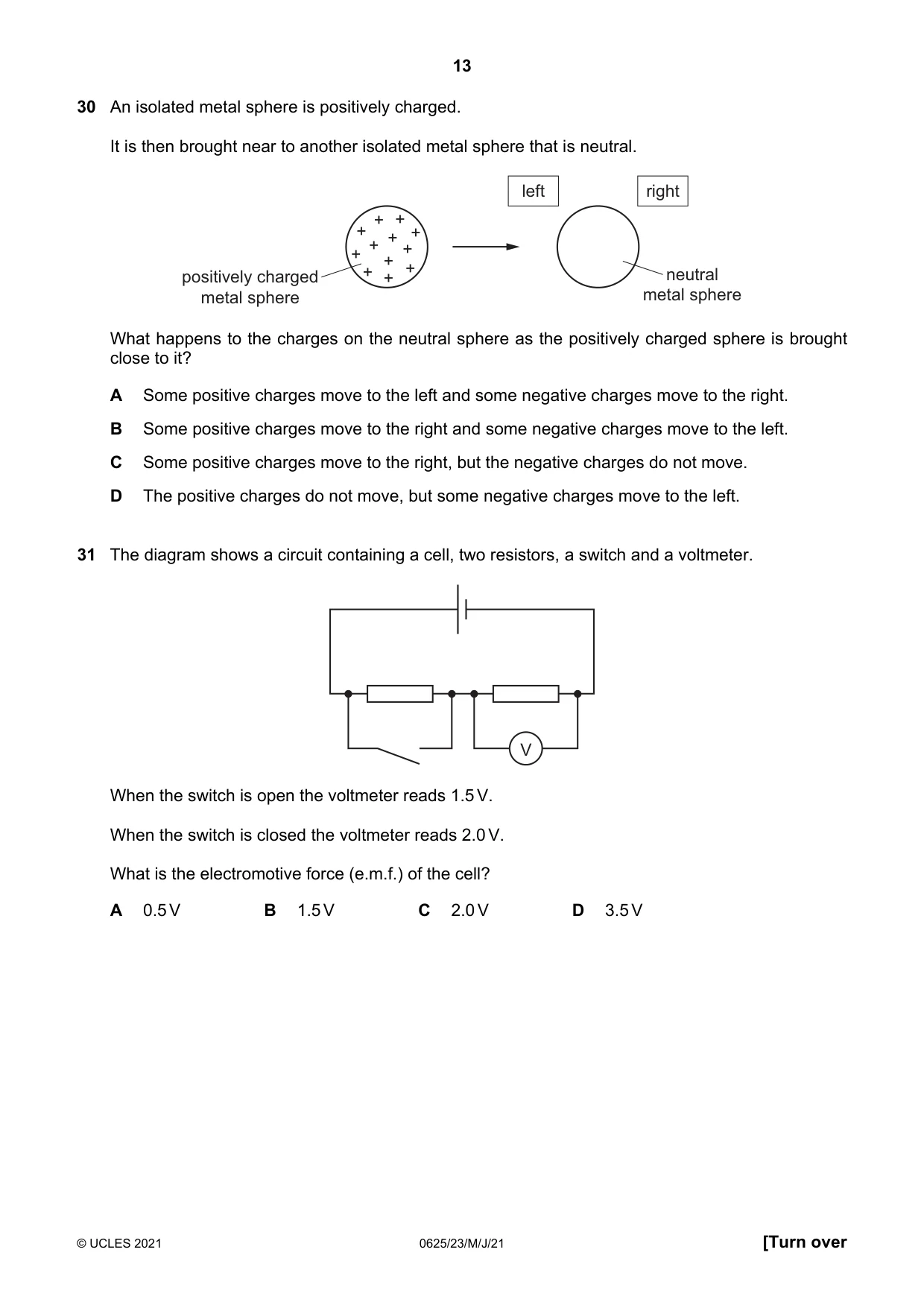 Cambridge IGCSE Physics 0625 2021 May/June Paper 2 · Variant 3 question paper, page 13 of 20