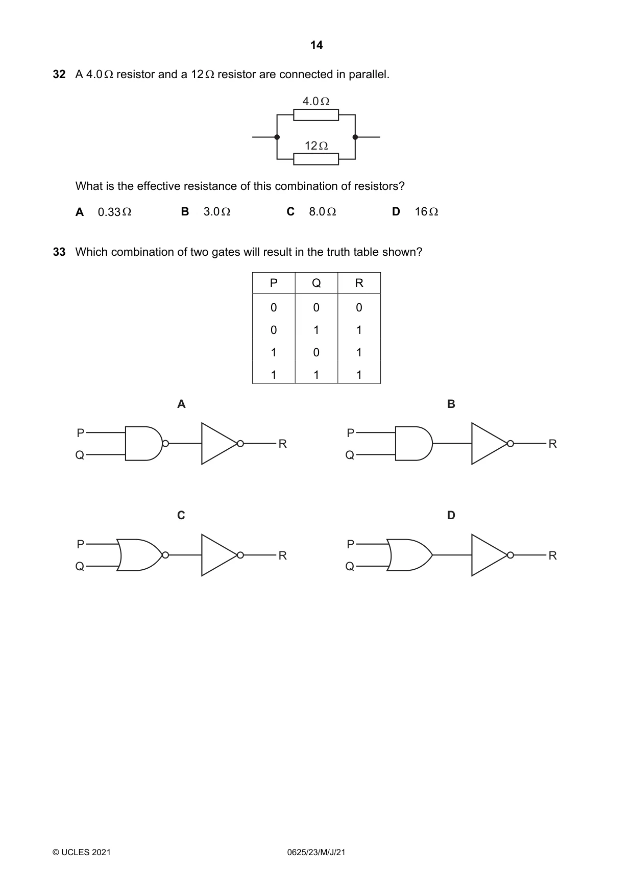 Cambridge IGCSE Physics 0625 2021 May/June Paper 2 · Variant 3 question paper, page 14 of 20
