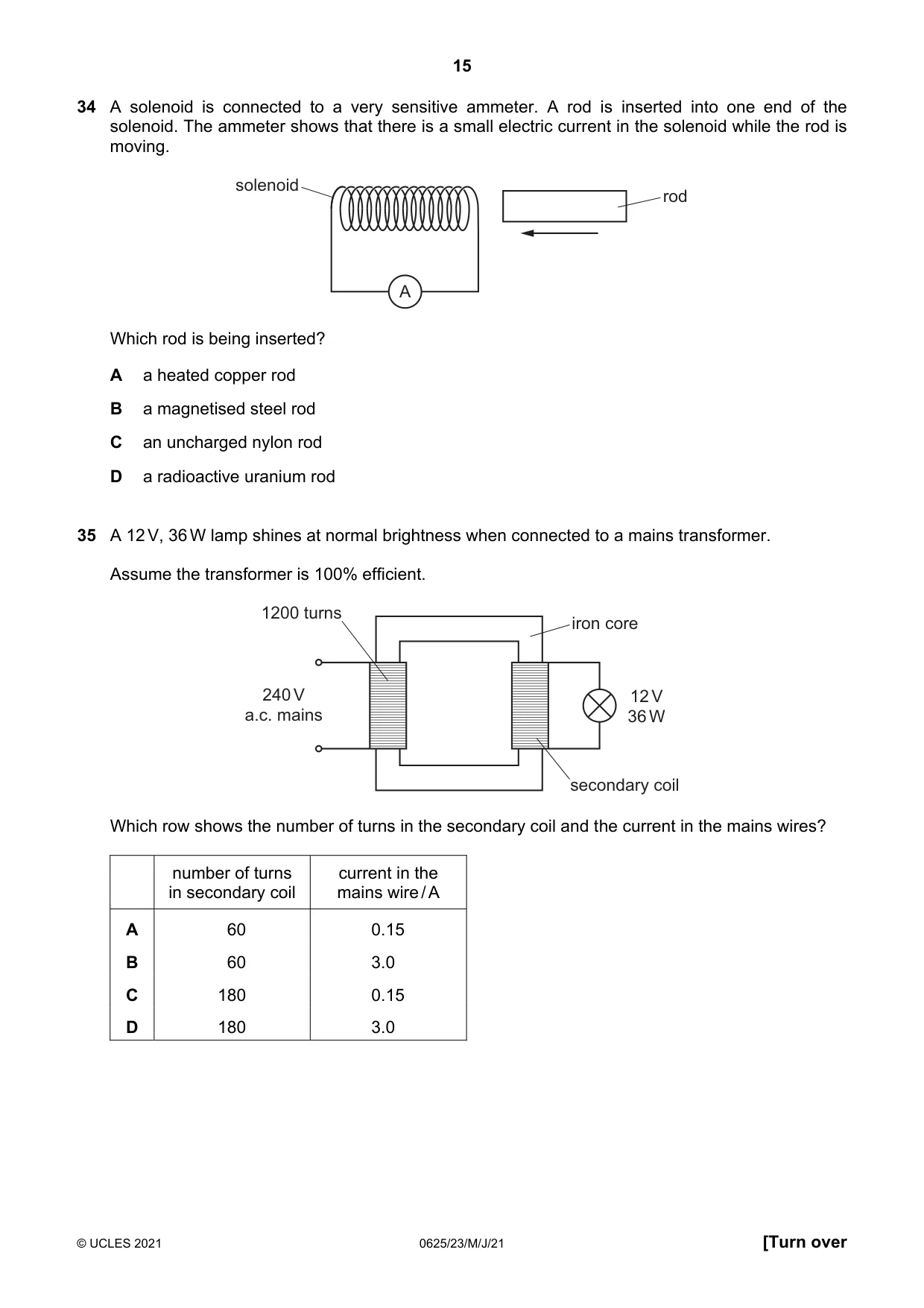 Cambridge IGCSE Physics 0625 2021 May/June Paper 2 · Variant 3 question paper, page 15 of 20