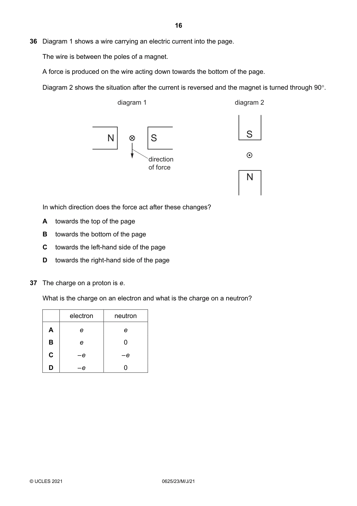 Cambridge IGCSE Physics 0625 2021 May/June Paper 2 · Variant 3 question paper, page 16 of 20