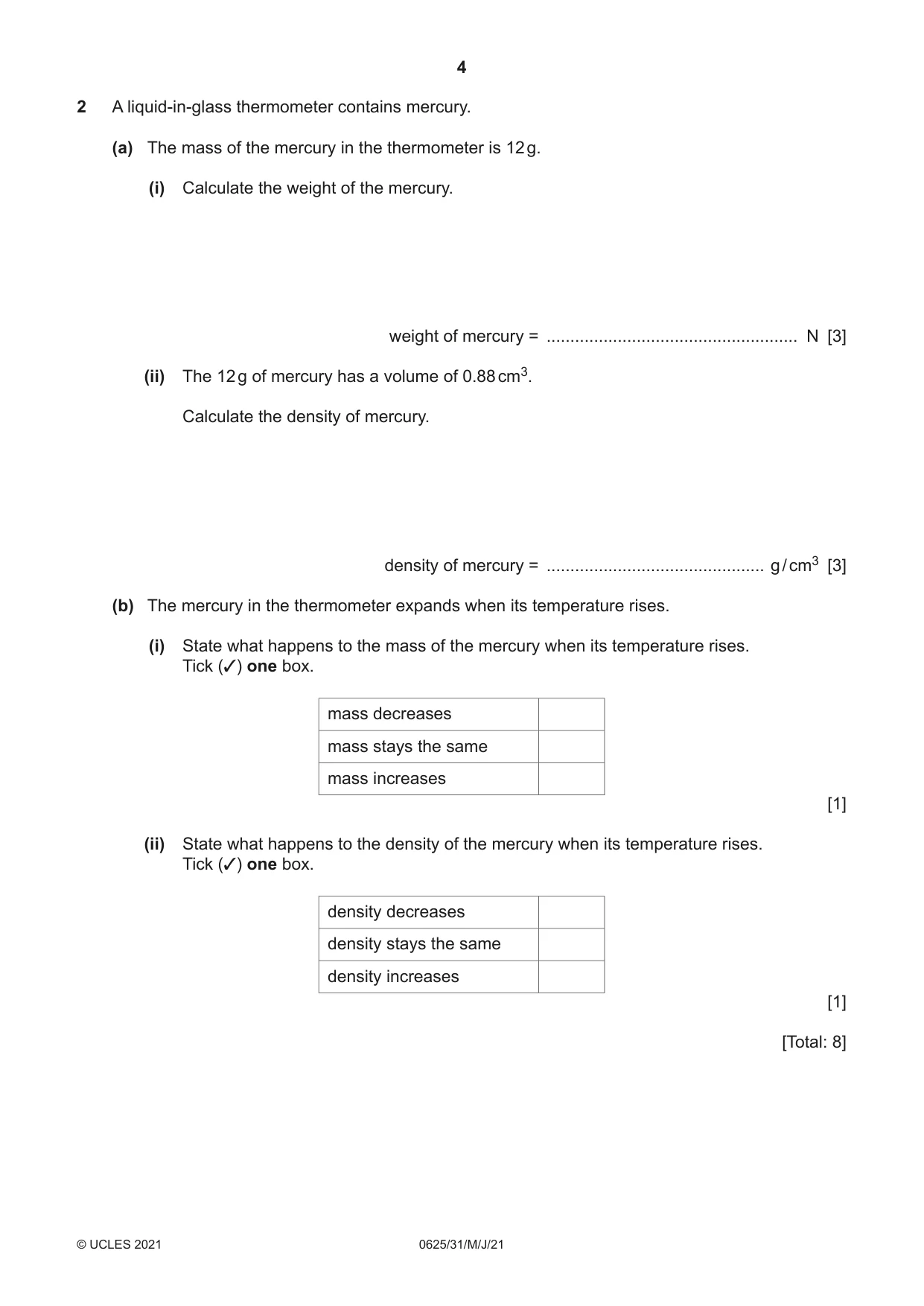 Cambridge IGCSE Physics 0625 2021 May/June Paper 3 · Variant 1 question paper, page 4 of 16