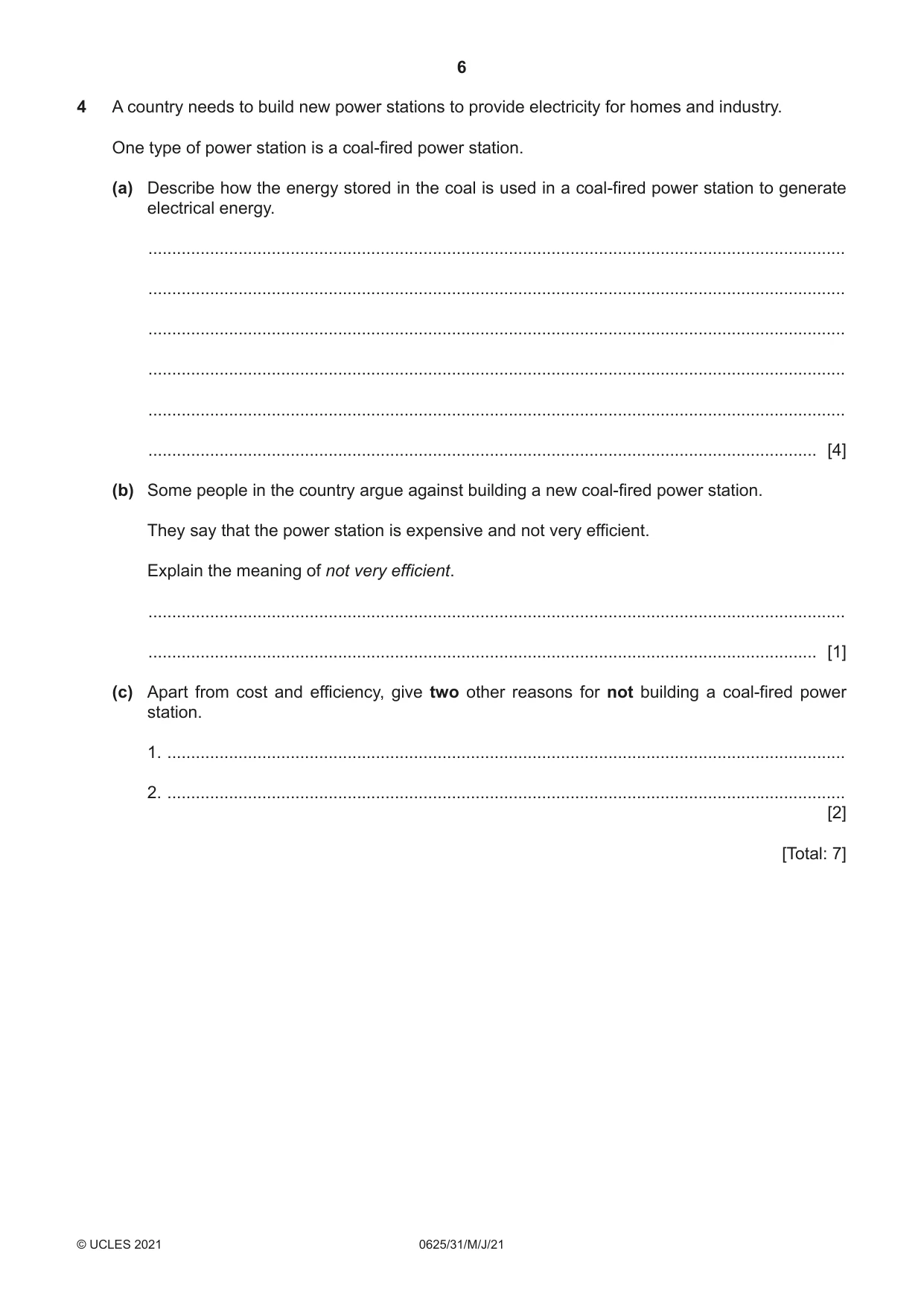 Cambridge IGCSE Physics 0625 2021 May/June Paper 3 · Variant 1 question paper, page 6 of 16