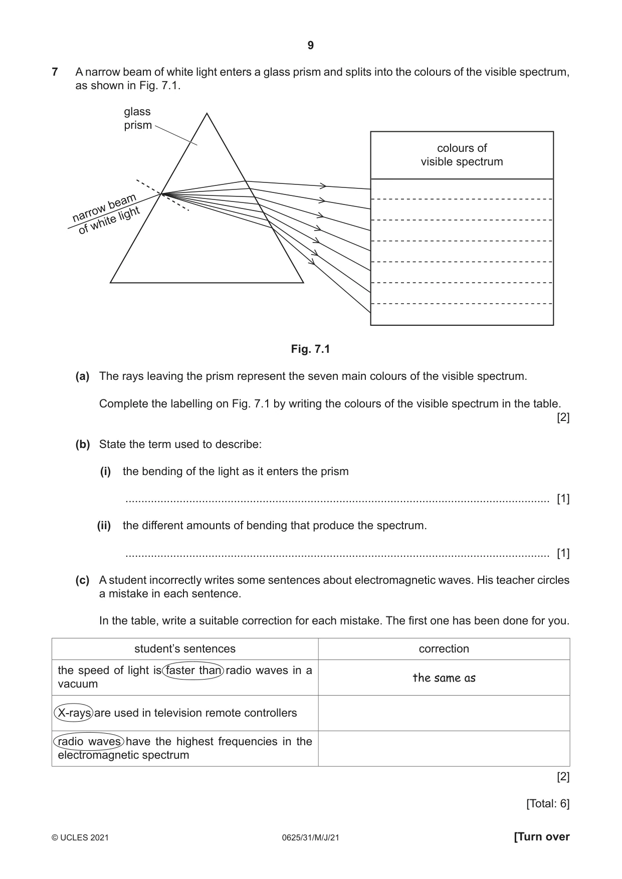 Cambridge IGCSE Physics 0625 2021 May/June Paper 3 · Variant 1 question paper, page 9 of 16