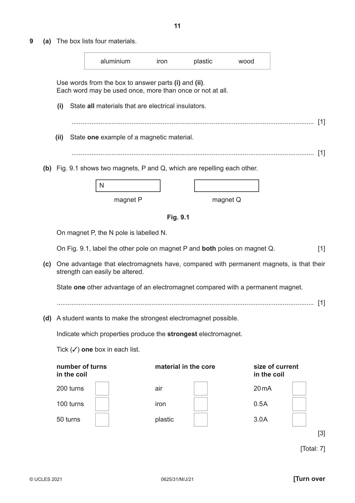 Cambridge IGCSE Physics 0625 2021 May/June Paper 3 · Variant 1 question paper, page 11 of 16