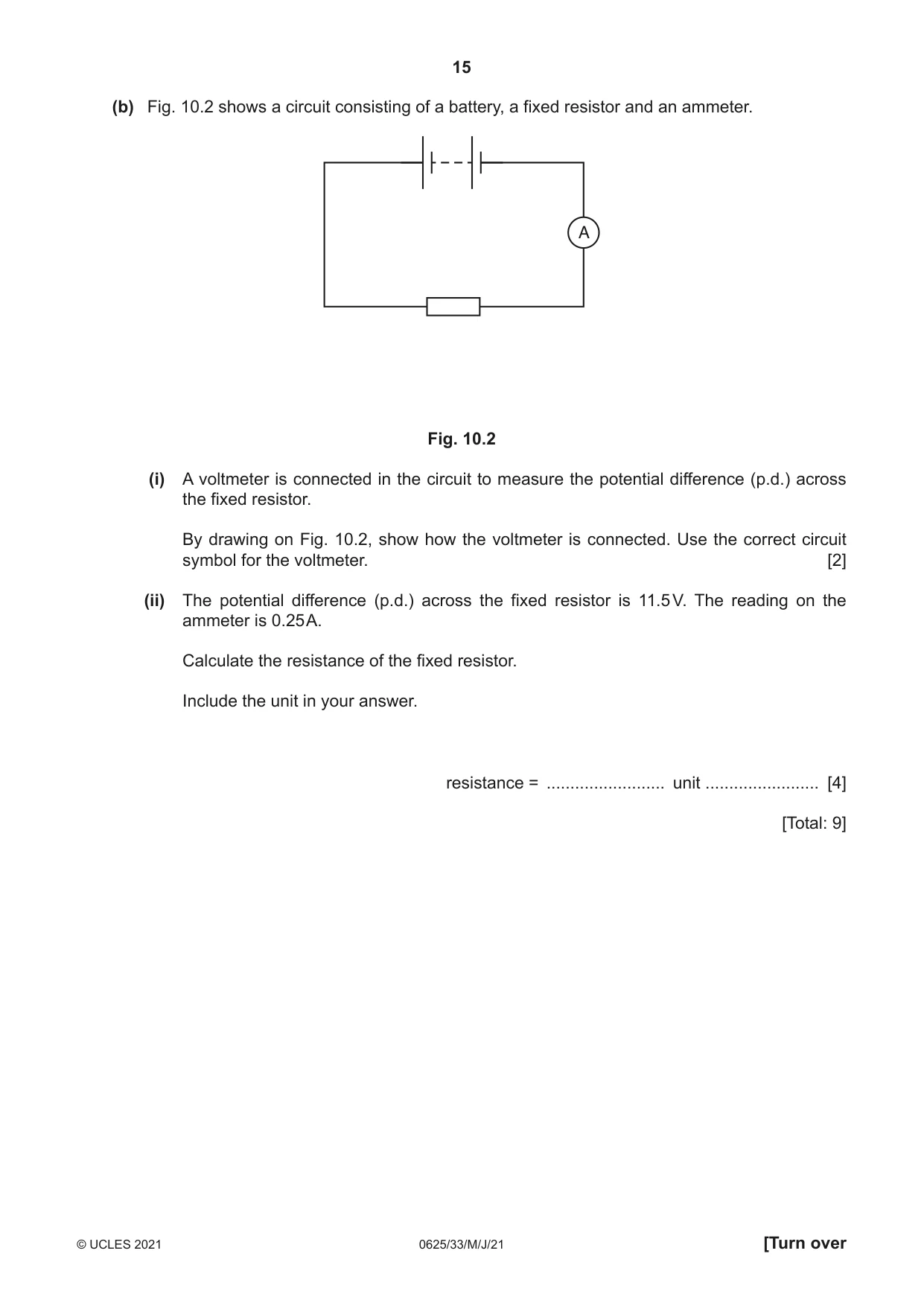 Cambridge IGCSE Physics 0625 2021 May/June Paper 3 · Variant 3 question paper, page 15 of 16