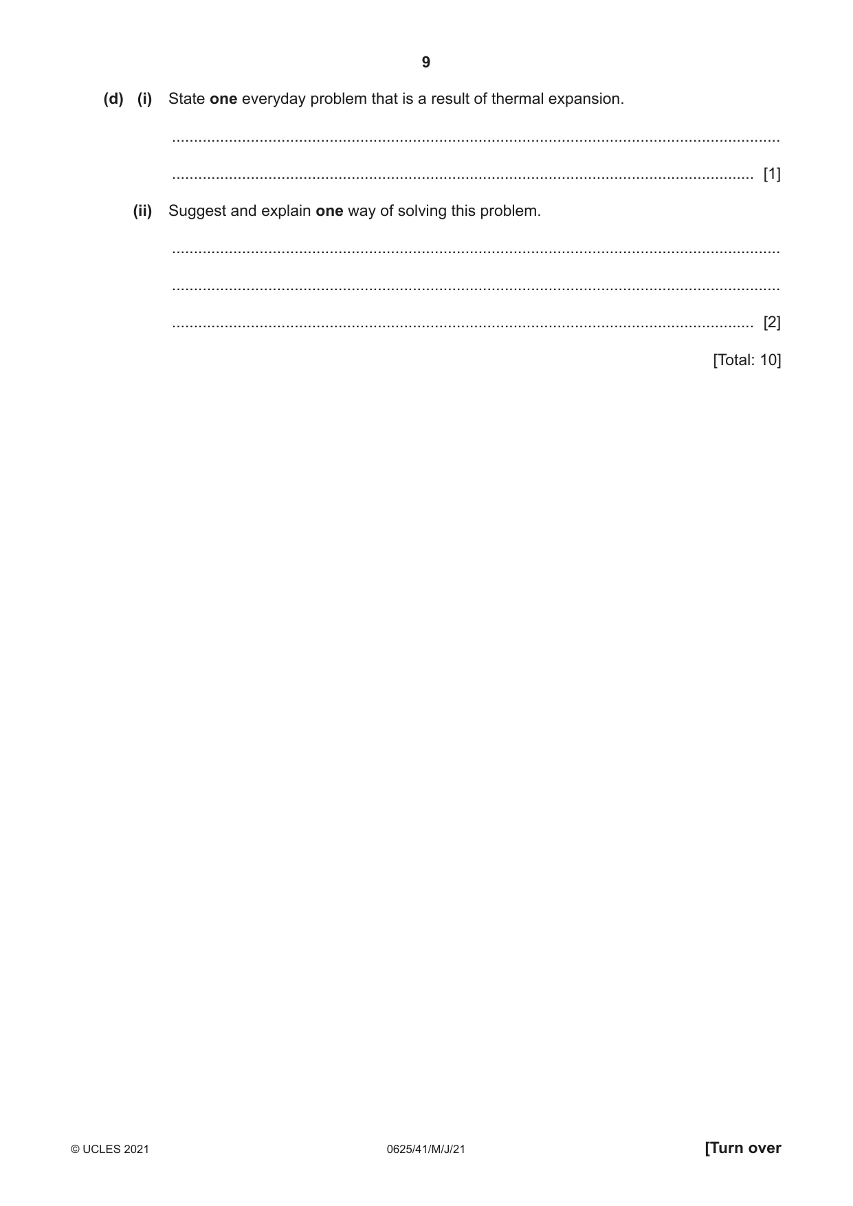 Cambridge IGCSE Physics 0625 2021 May/June Paper 4 · Variant 1 question paper, page 9 of 16