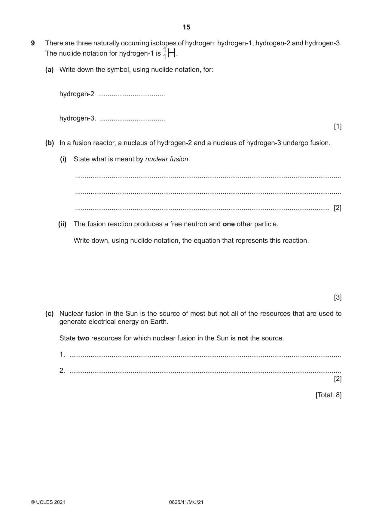 Cambridge IGCSE Physics 0625 2021 May/June Paper 4 · Variant 1 question paper, page 15 of 16