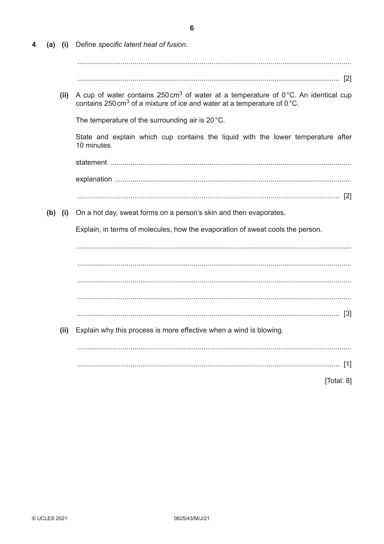 Cambridge IGCSE Physics 0625 2021 May/June Paper 4 · Variant 3 question paper, page 6 of 16
