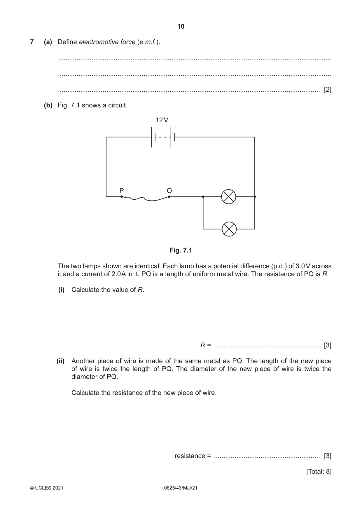 Cambridge IGCSE Physics 0625 2021 May/June Paper 4 · Variant 3 question paper, page 10 of 16