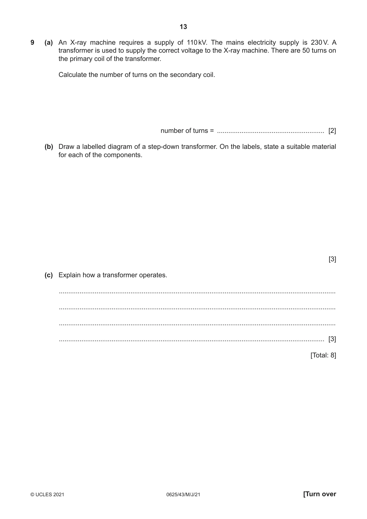 Cambridge IGCSE Physics 0625 2021 May/June Paper 4 · Variant 3 question paper, page 13 of 16