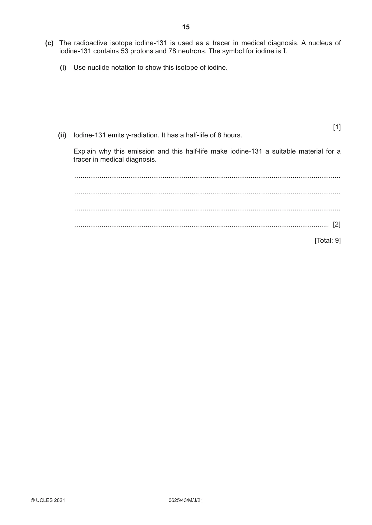 Cambridge IGCSE Physics 0625 2021 May/June Paper 4 · Variant 3 question paper, page 15 of 16