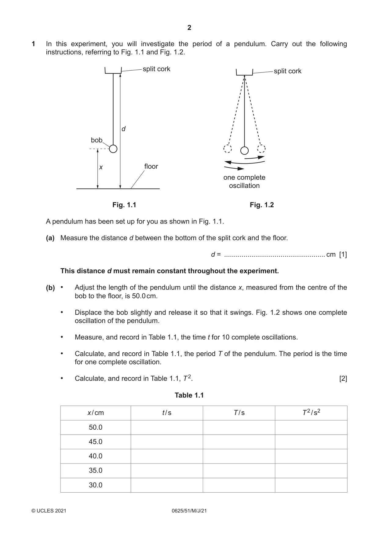 Cambridge IGCSE Physics 0625 2021 May/June Paper 5 · Variant 1 question paper, page 2 of 12
