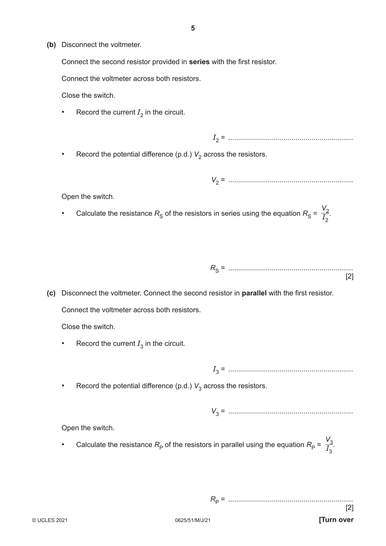 Cambridge IGCSE Physics 0625 2021 May/June Paper 5 · Variant 1 question paper, page 5 of 12